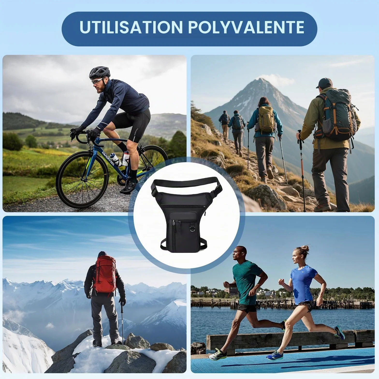 Flintronic Sacoche de Jambe Moto, Sac Tactique de Jambes Étanche, Multifontion Moto Poche Jambe, avec Sangle de Jambe Amovible, pour Voyage, Camping, Course, Équitation