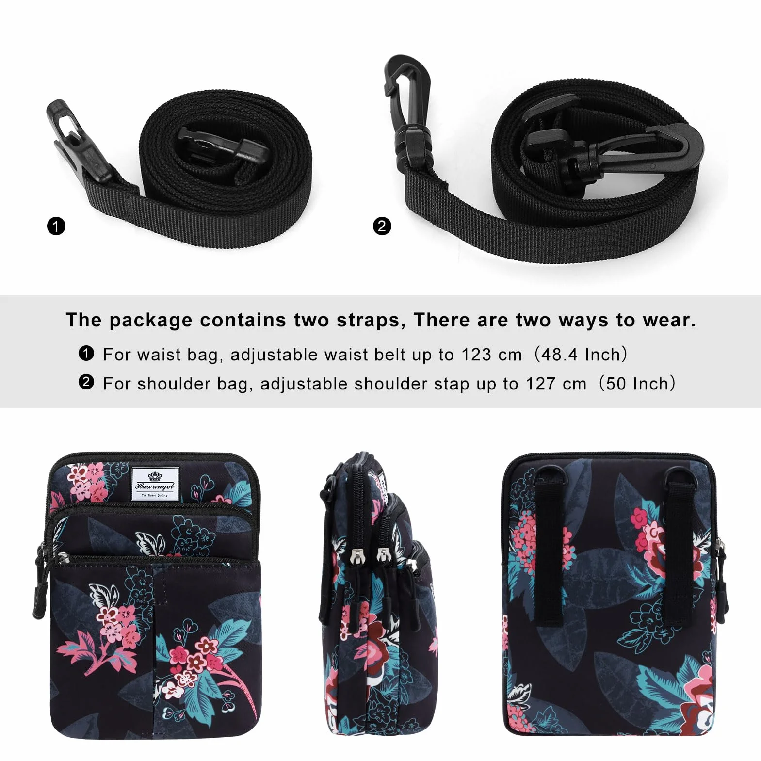 HUA ANGEL Petit Sac Bandouliere Femme Léger Sac Ceinture Multicolore Sac Banane Sangle Interchangeable Homme Femme Jogging Vélo Sport Voyage