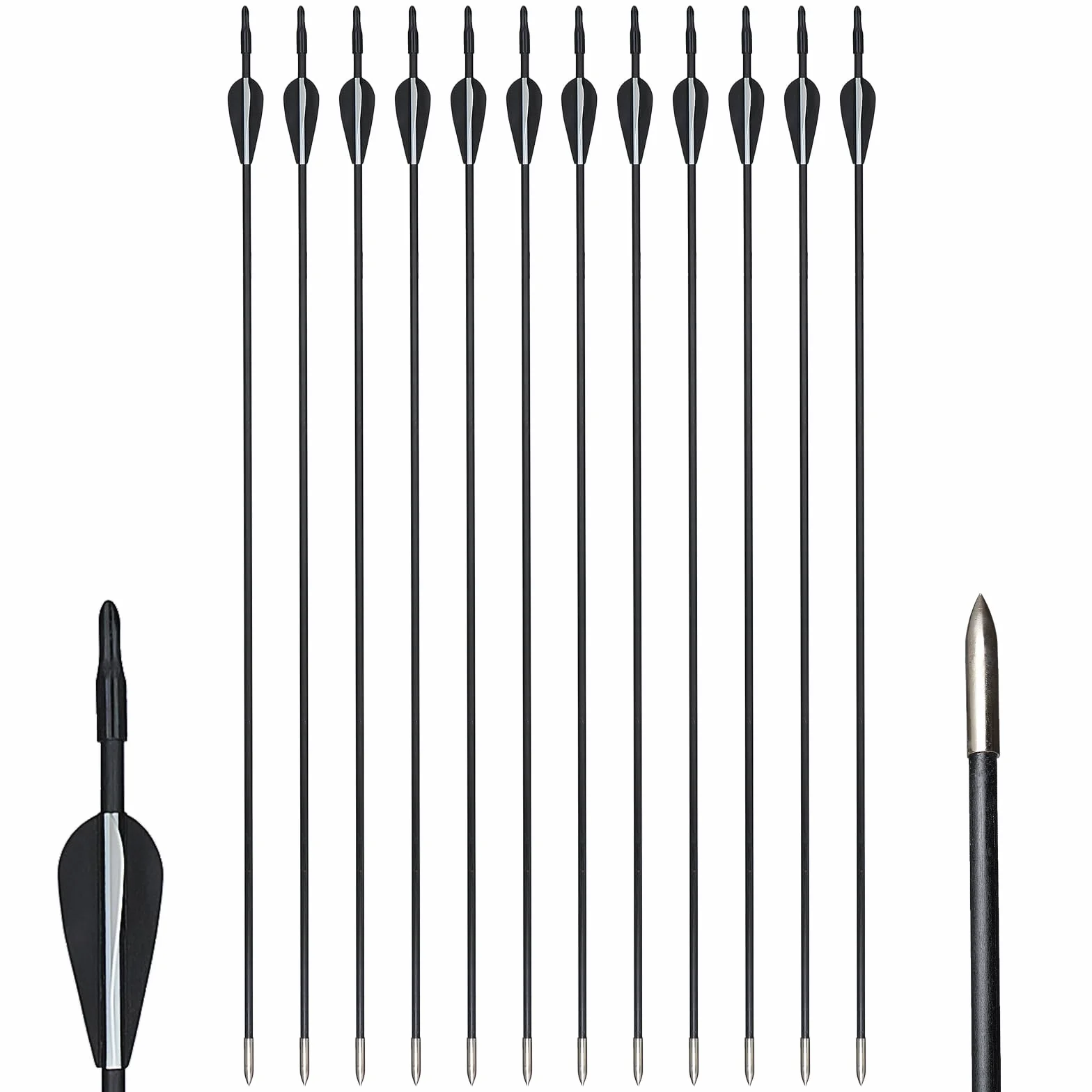 Flèches Fibre de Verre 31 Pouces Spine 800 pour Tir à l'Arc Recurve et Sport - Lot de 12