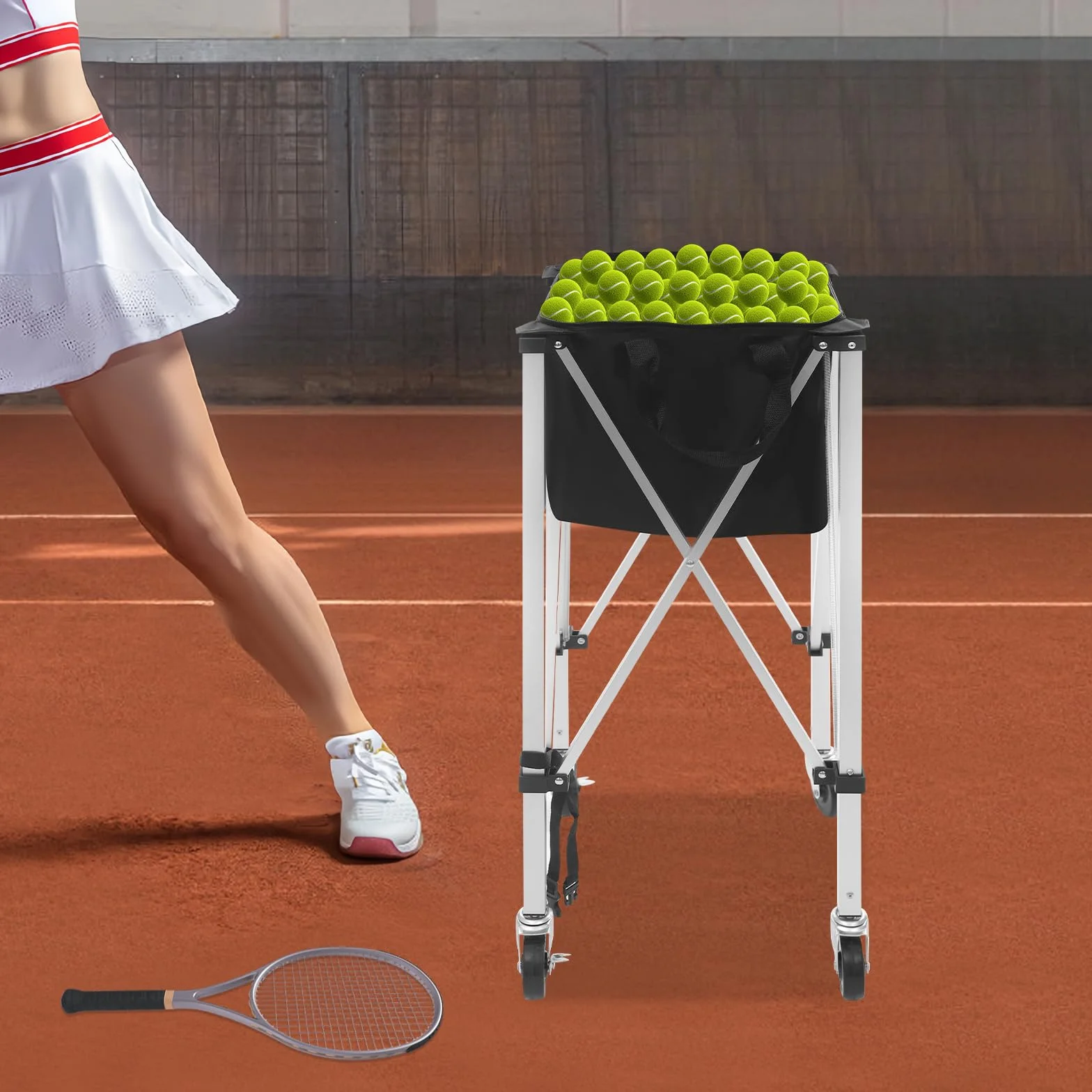 Chariot à balles de tennis pliable, panier à balles de tennis léger avec roues, chariot de balle portable en aluminium, chariot pour balle de tennis, baseball