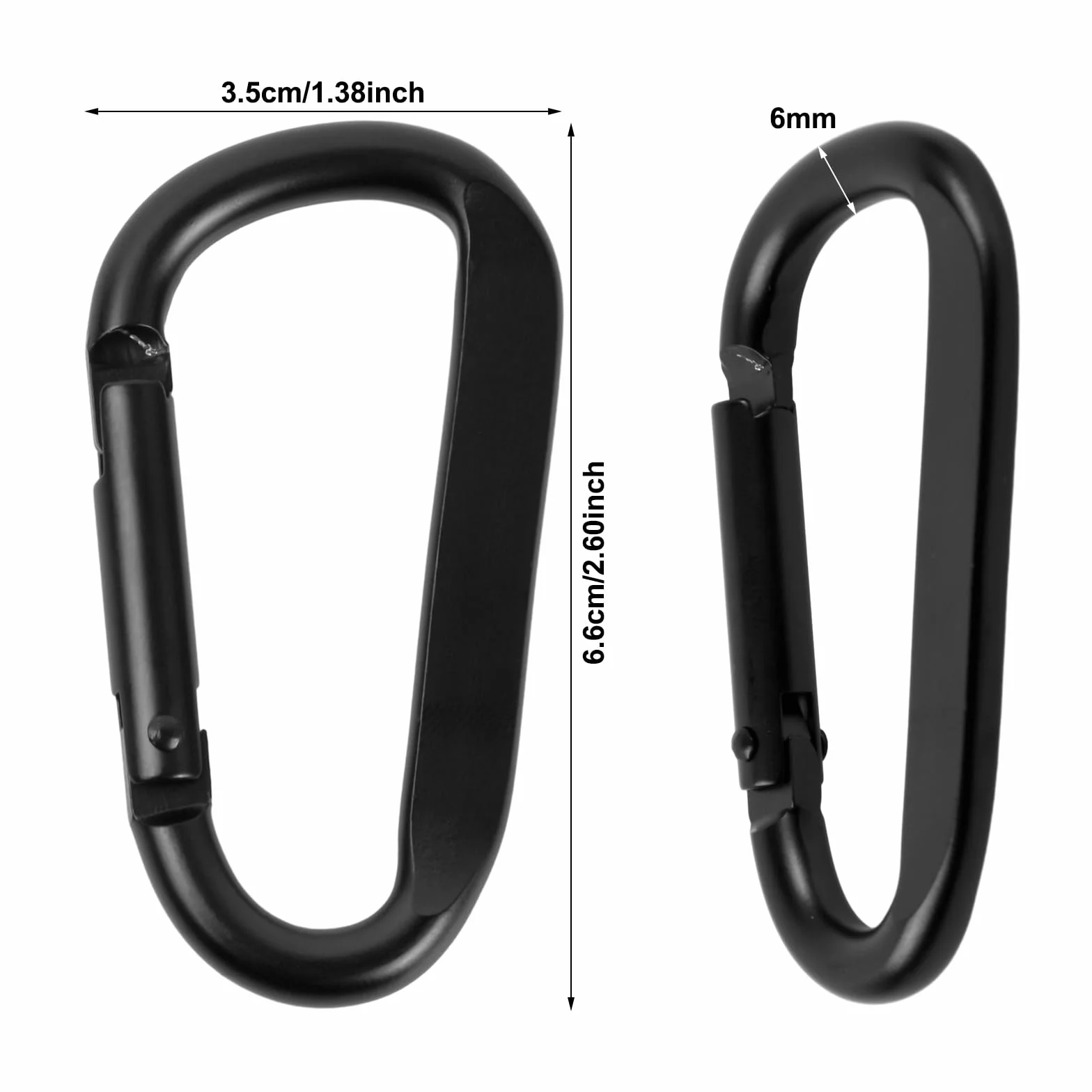 Mousquetons à vis 68 mm aluminium noir lot de 6 pour hamac camping randonnée