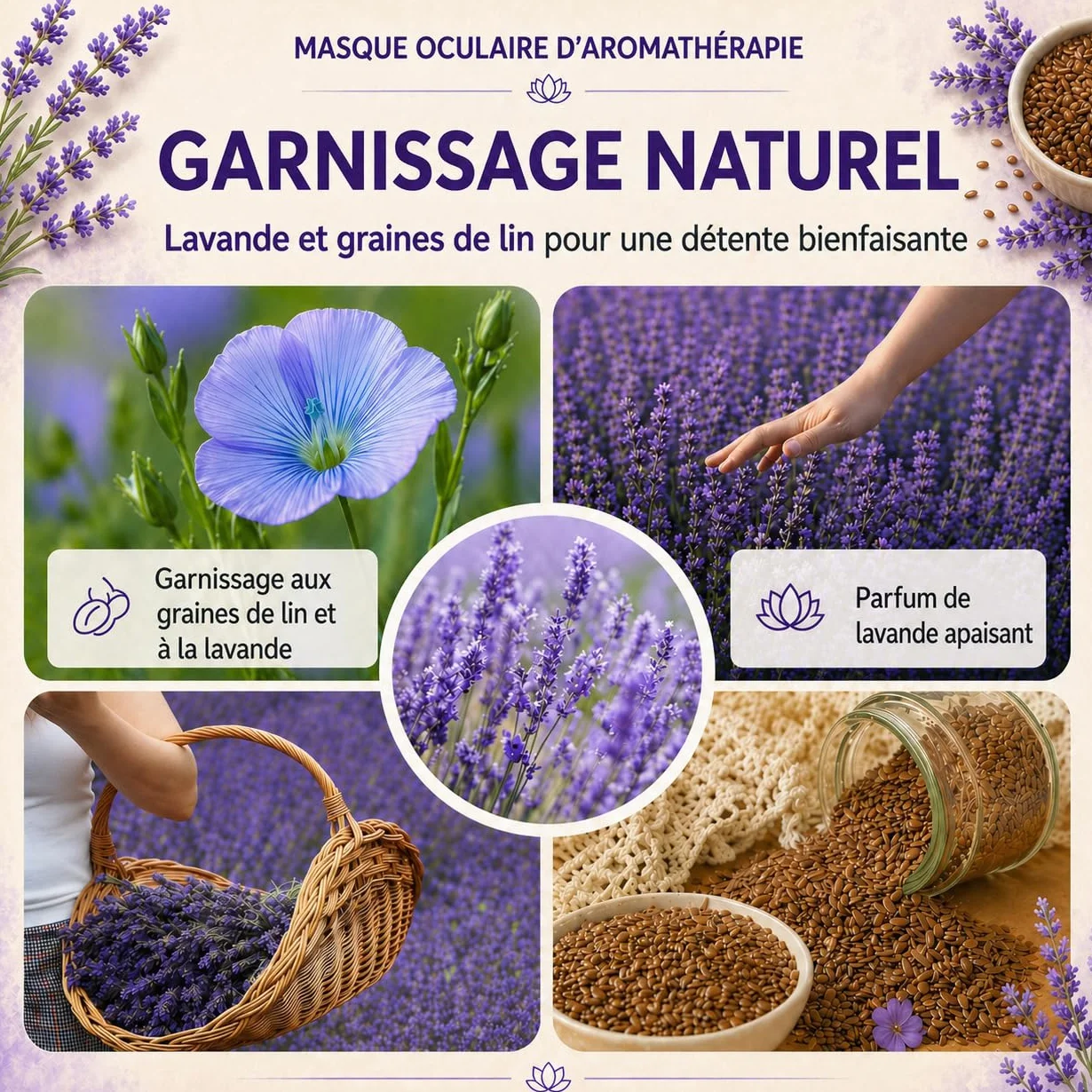 Coussin pour Les Yeux avec garnissage en graines de Lin et Lavande - Masque Yeux détente Yoga méditation