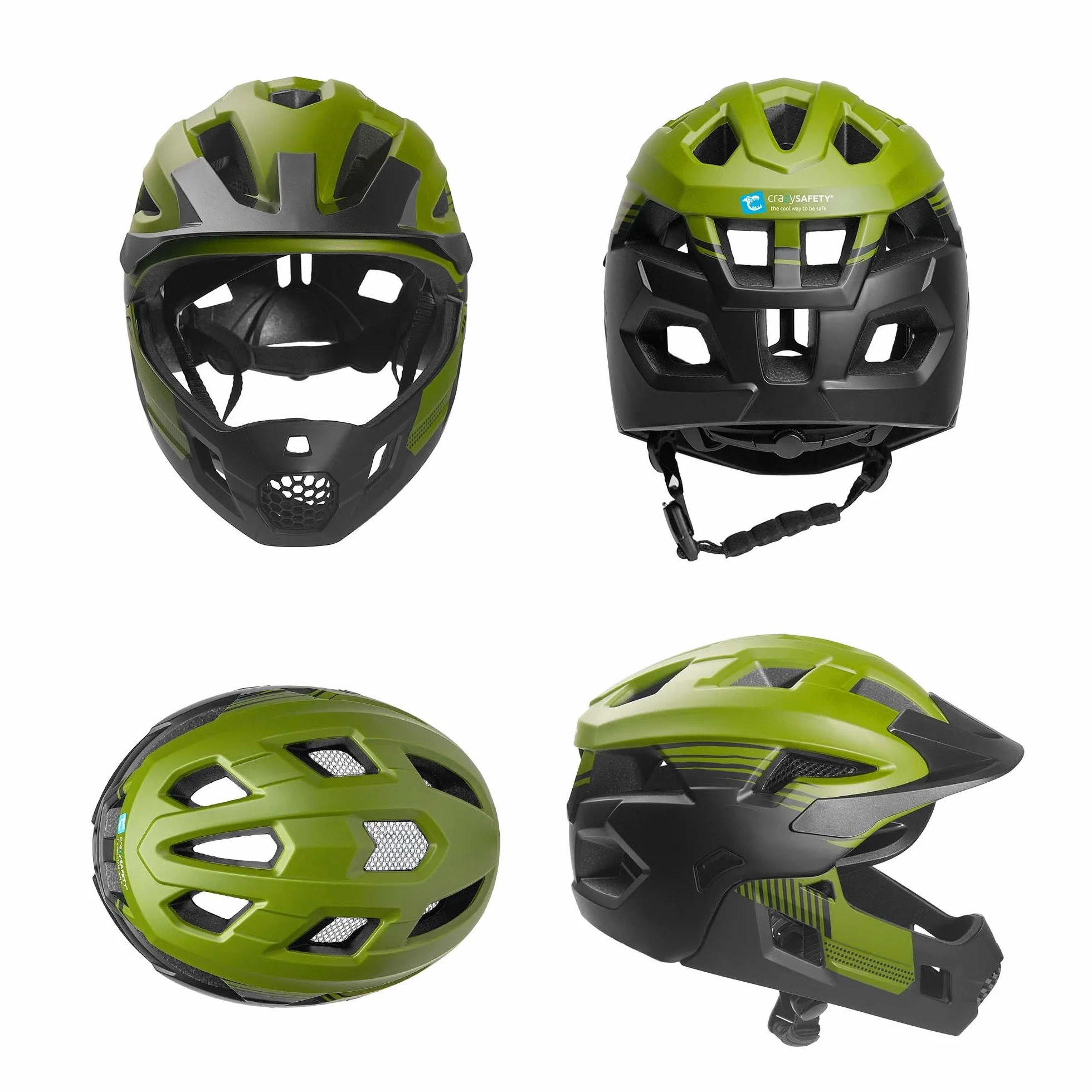 Crazy Safety Casque Vélo Intégral Vert 2-en-1 pour BMX VTT Patinage Taille M 54-57 cm