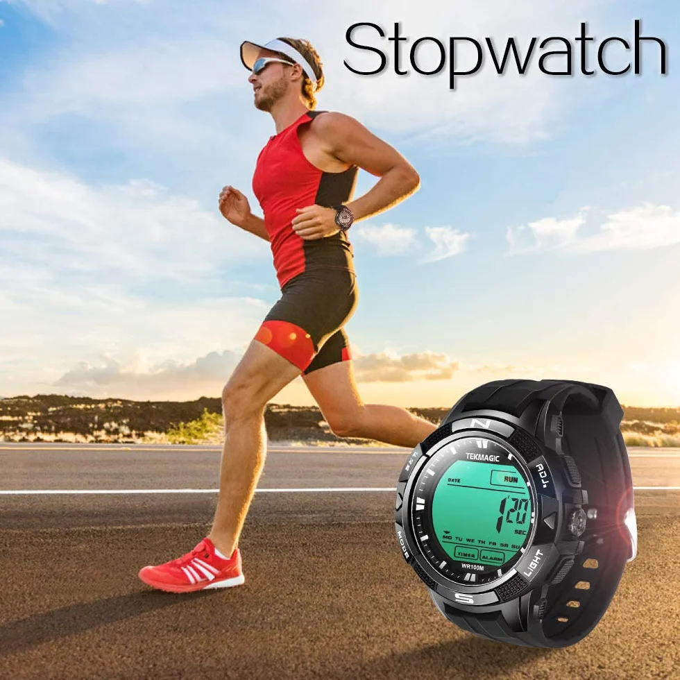 Montre de Natation Numérique Submersible Étanche 100 m Alarme Chronomètre Double Fuseau Horaire Compte à Rebours 12/24 Heures