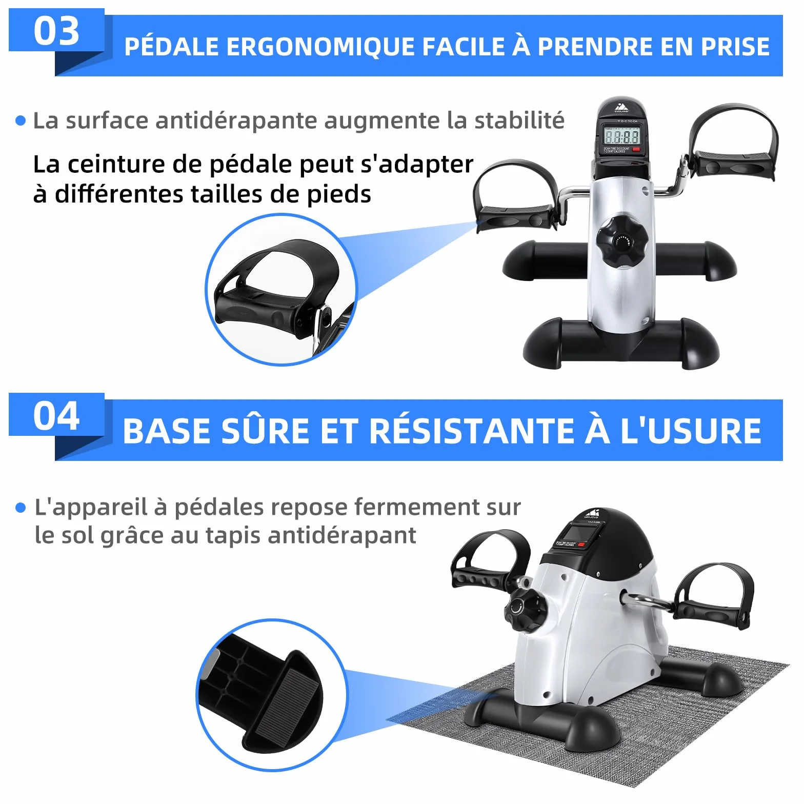 Mini Vélo d'Appartement Pédalier Réglable avec Écran LCD pour Jambes et Bras