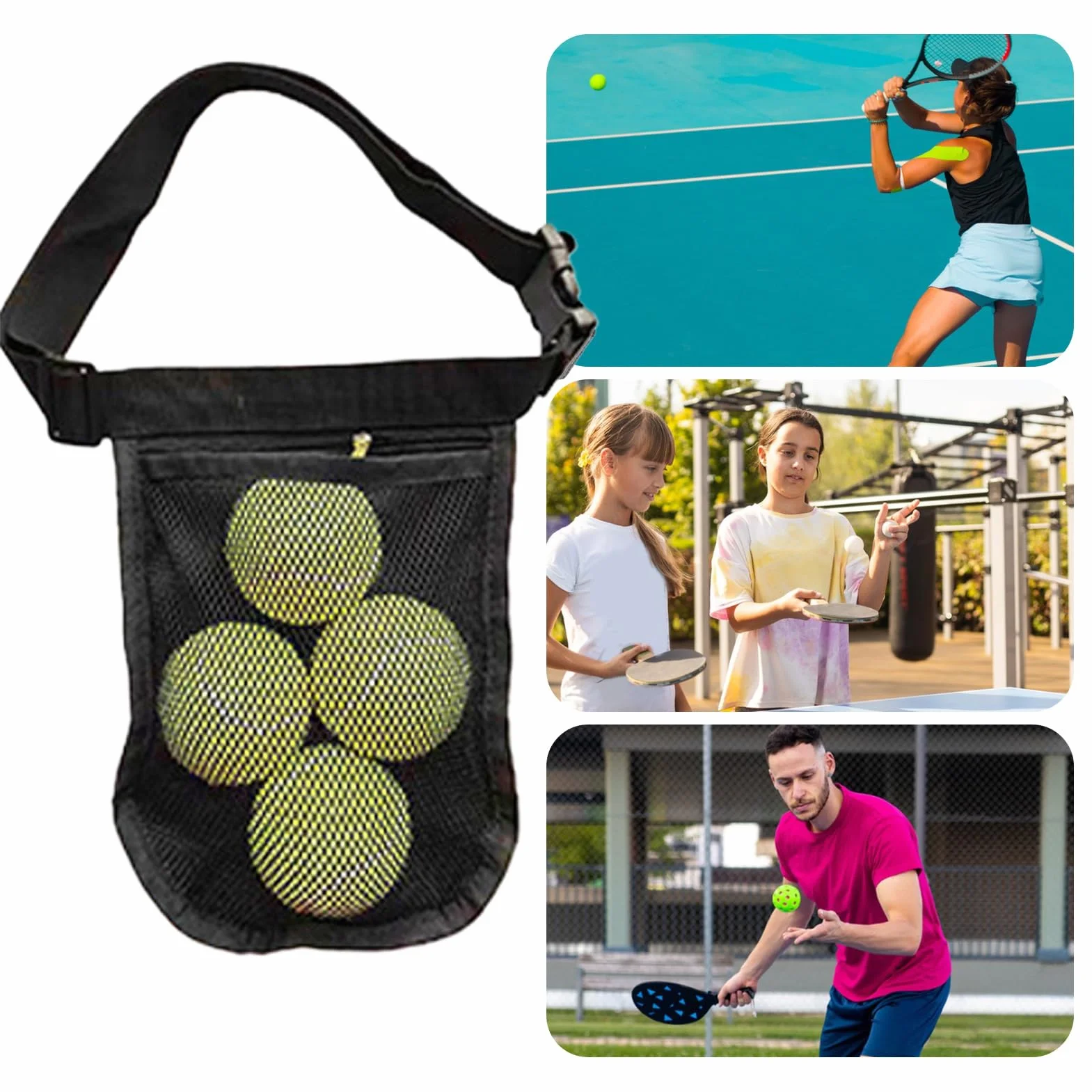 Pochette de ceinture de balle de pickleball - Sac de taille de golf de tennis réglable, porte-sport sécurisé pour la pratique d'entraînement, organisateur léger | Accessoire de gymnase de compétition
