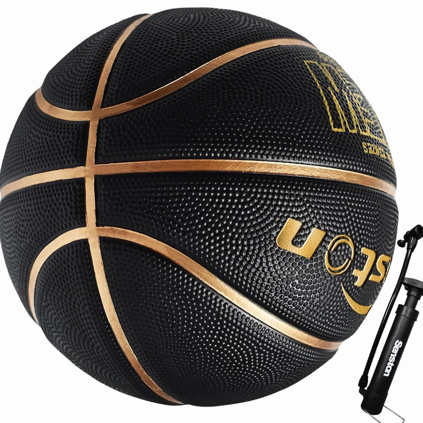 Senston Ballon de Basket Taille 7 avec Pompe, Basketball Intérieur/Extérieur