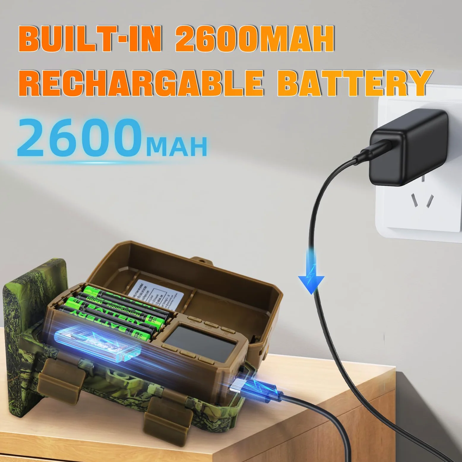 Coolifepro Caméra de Chasse Solaire, 60MP 4K WiFi Bluetooth Camera Chasse, Batterie Rechargeable Intégrée de 2600mAh, 25M Caméra Infrarouge, Grand Angle 100° avec Carte 32GB