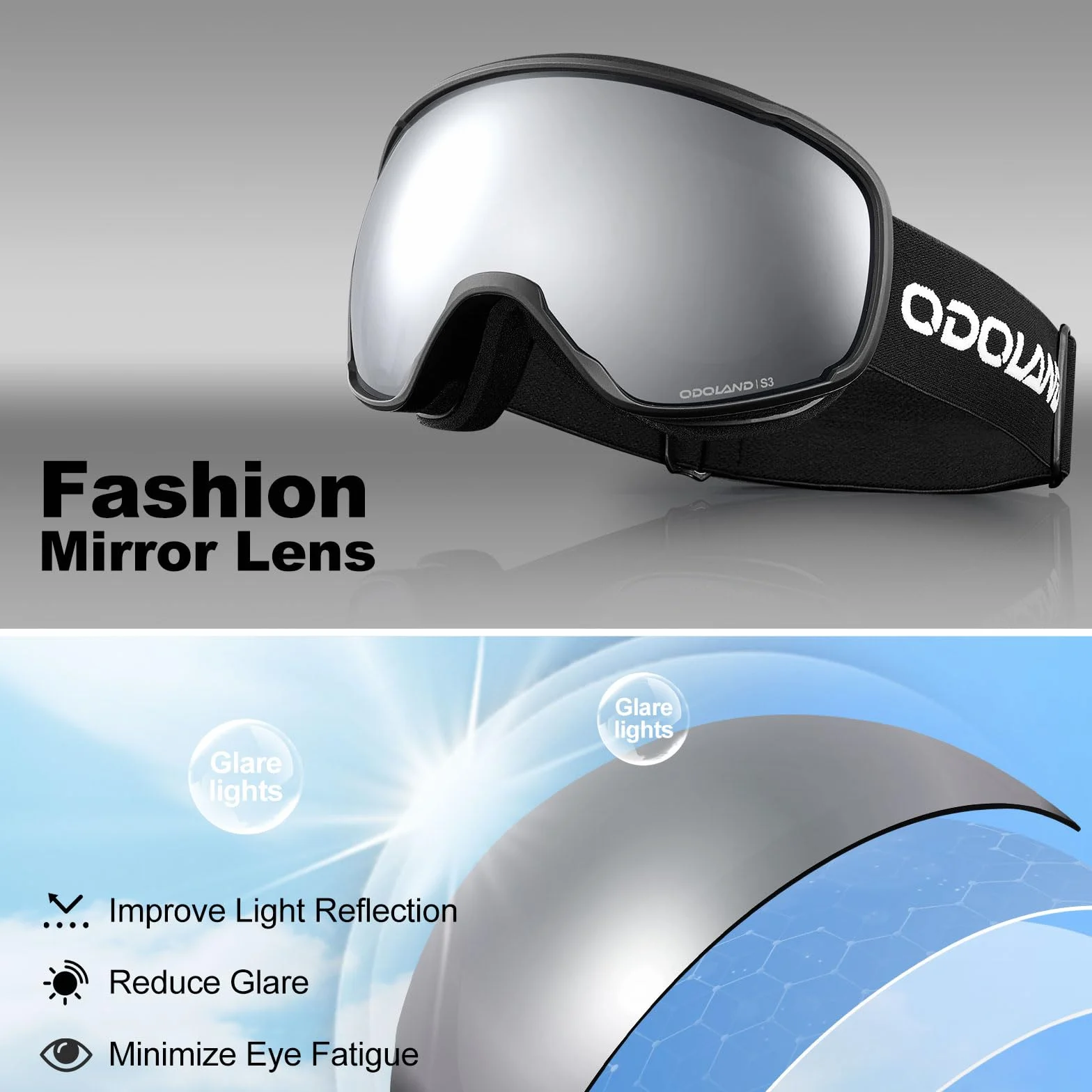 Odoland Lunettes de Ski Masque Snowboard Anti-UV400 Anti-Buée OTG Sphérique