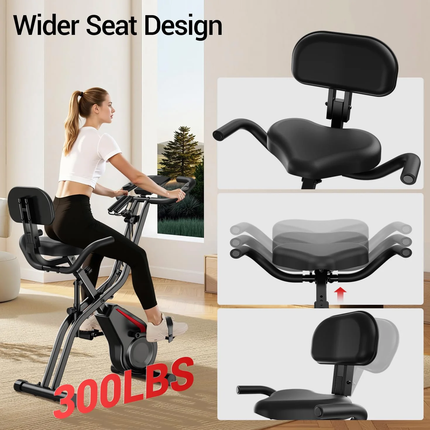 UMAY Velo d'appartement pliable 5-en-1 avec résistance 16 niveaux et surveillance fréquence cardiaque écran LED