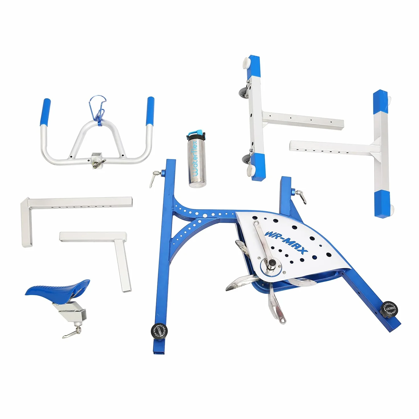 Waterflex Aquabike Aluminium WR Max WX-WRMAX1 - Vélo de Piscine Athléthique - Résistance Hydraulique - Effet Drait - Ergonomie Adaptative - Prof. 1,1-1,6m Bleu, Léger