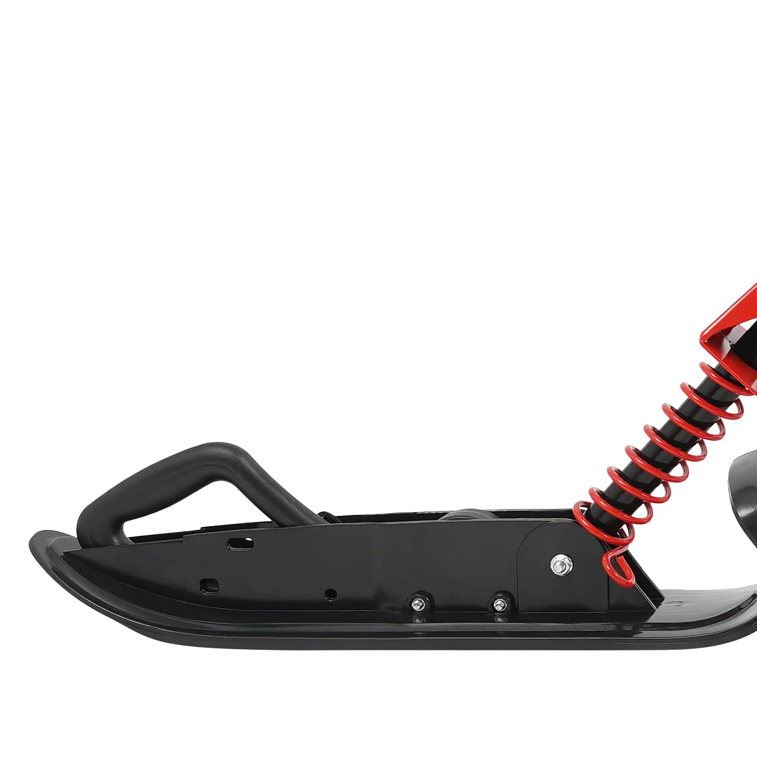 Luge de ski pour enfants avec volant et frein, 50 × 120 × 38 cm, 100 kg, rouge + noir, siège en polyuréthane, luge d'hiver avec ressort et corde de traction, pour enfants, adolescents et adultes à