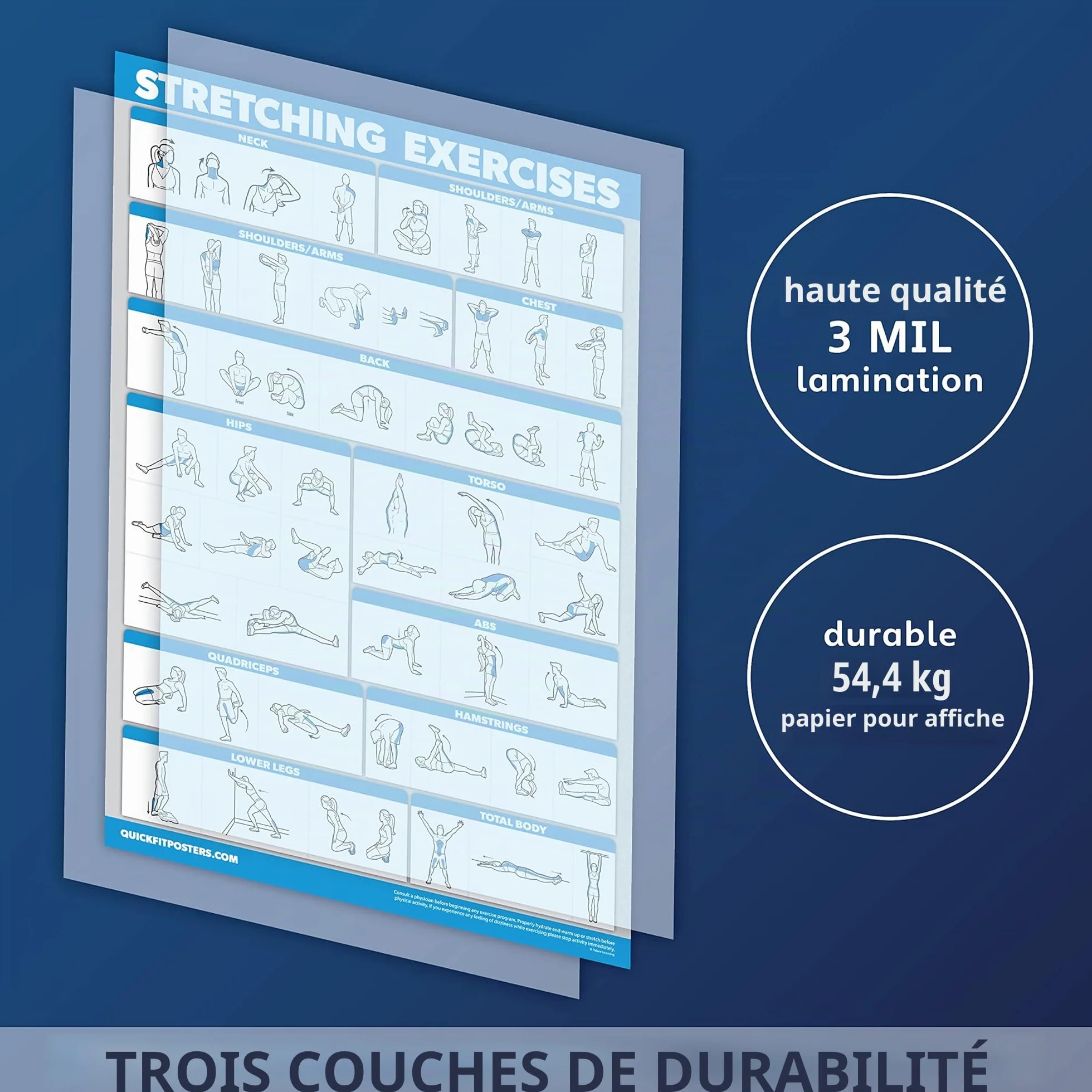 Poster d'exercices d'étirement QUICKFIT – Routine extensible laminé 45,7 x 68,6 cm
