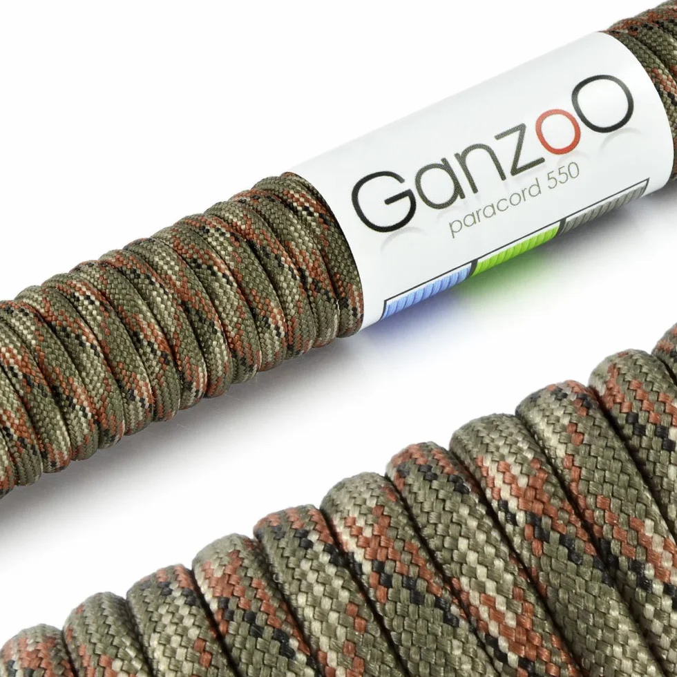 Corde Paracord 550 4mm 30m Camouflage Vert Marron Blanc 7 brins Noyau 250 kg 550 LB Camping Survie