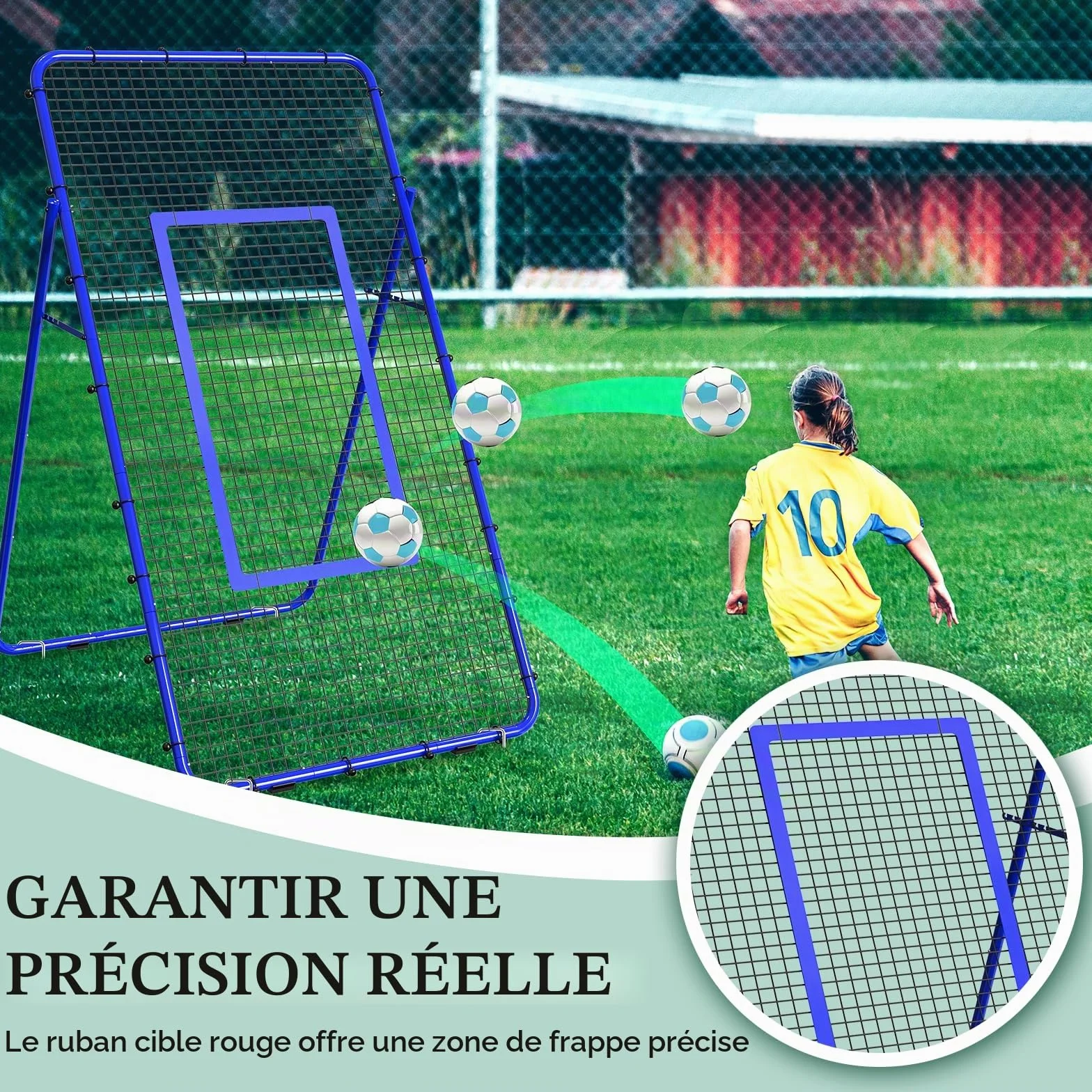 Filet de Rebond Volley-Ball Football 2,1 x 1,2 m réglable Portable pour Enfants Adolescents