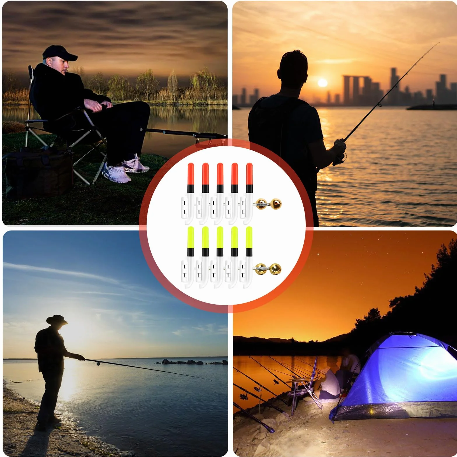 Lot De 10 Détecteurs De Touche Électroniques Pour La Pêch, Détecteurs De Touche De Pêche Électroniques, Detecteur De Touche Peche Avec Indicateur Lumineux Led, Facile À Fixer Pour La Pêche ,Vert/Rouge