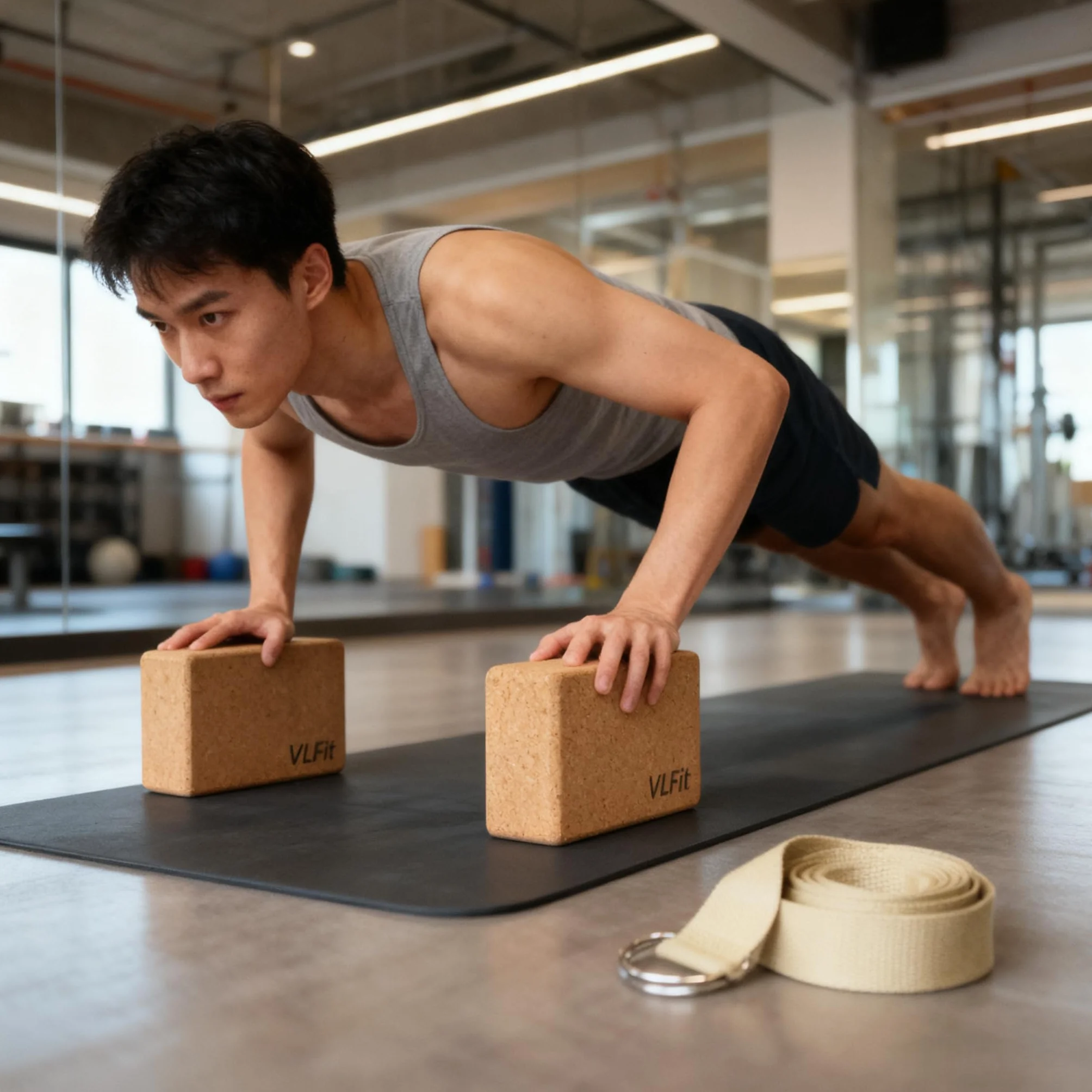 Blocs de yoga en liège lot de 2 avec sangle coton VLFit