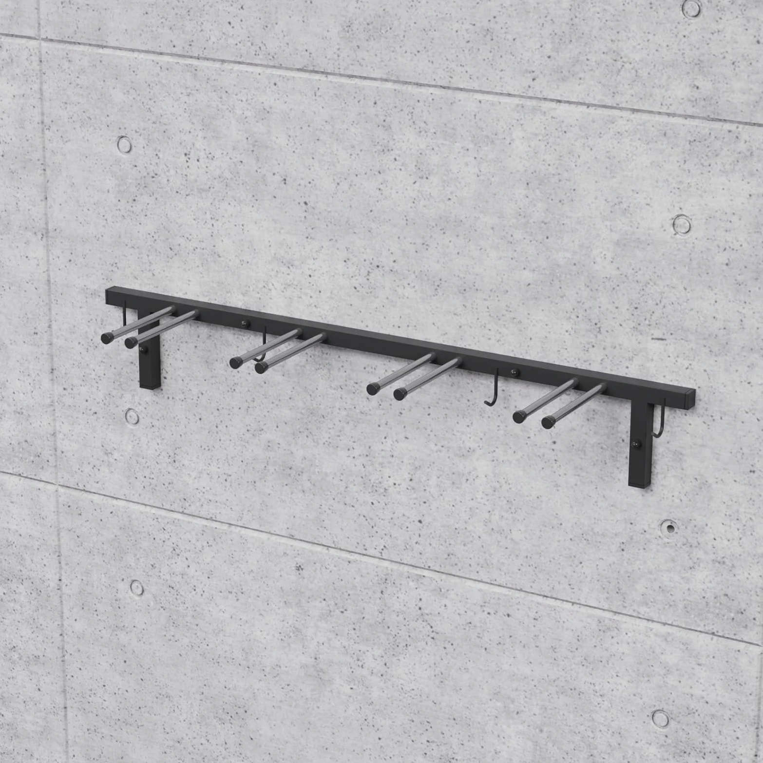 QLS Support mural pour skis S3 pour 4 paires de 83 cm en acier et bois avec crochets en bois pour bâtons de marche nordique, randonnée et ski