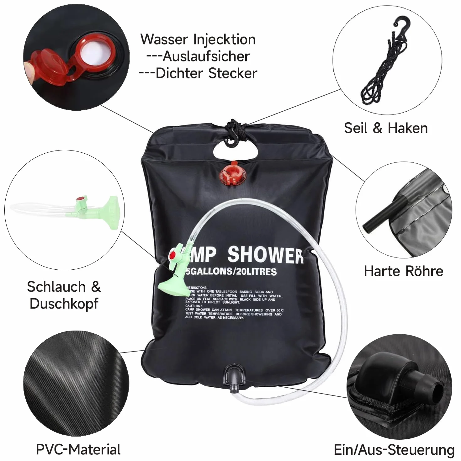 ECtury Douche Solaire 20L Camping Portable Randonnée Extérieure