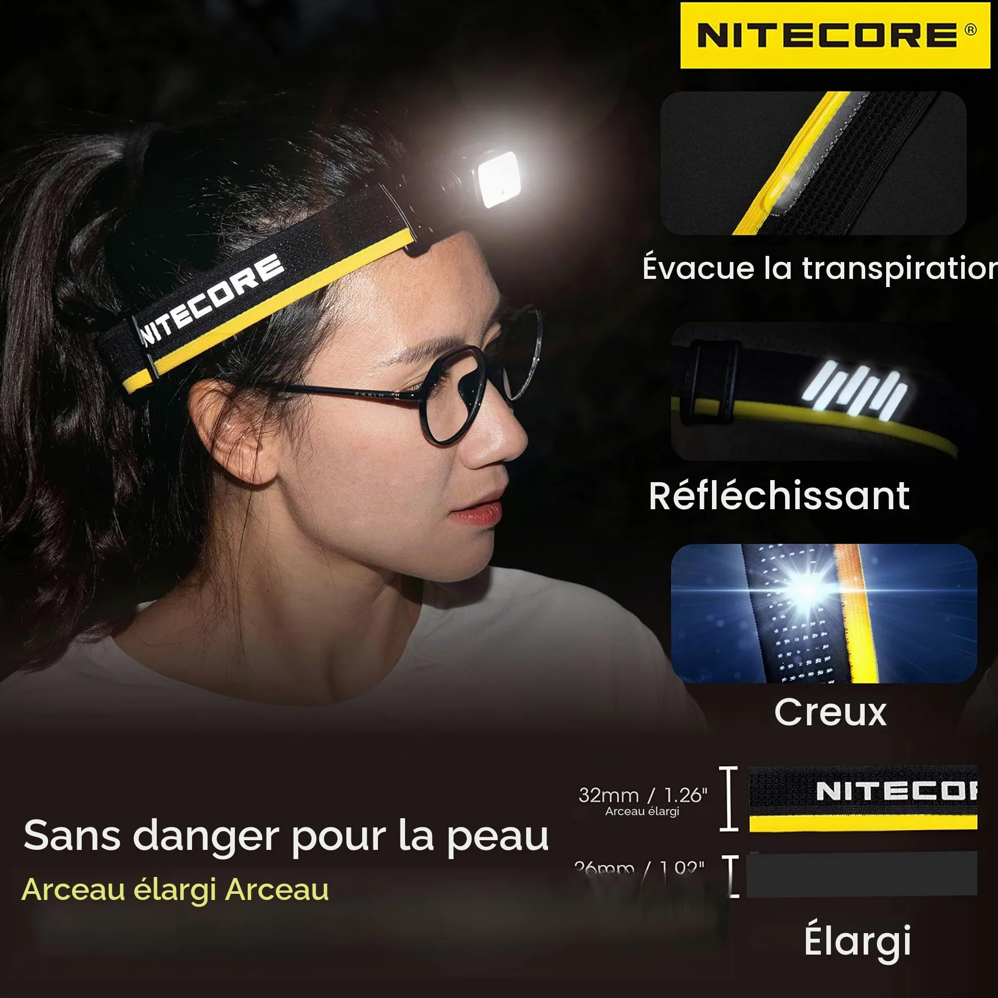 Nitecore NU43 Lampe frontale légère 1400 lumens avec batterie 3400 mAh rechargeable USB-C