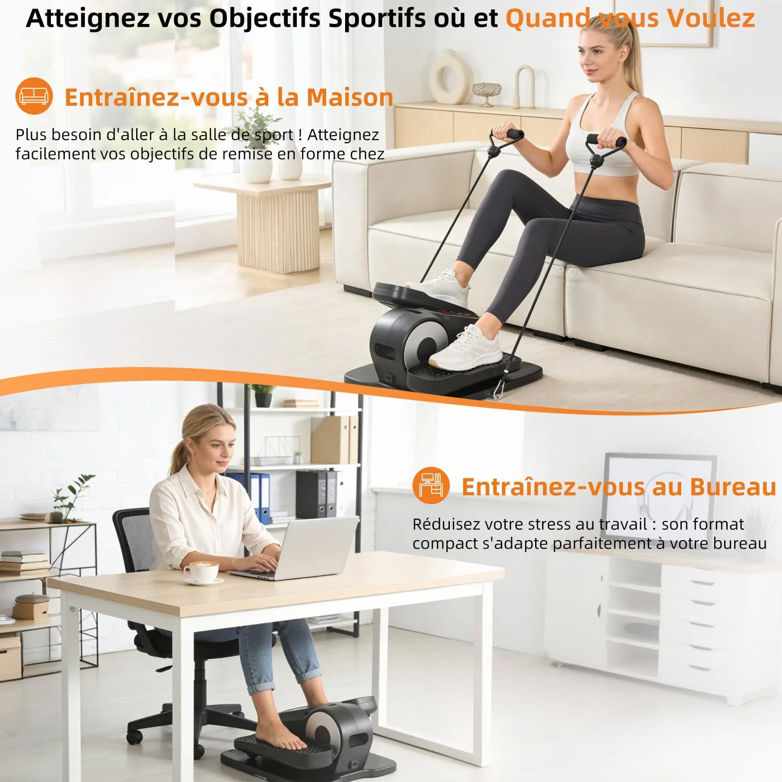 Mini Elliptique Électrique EVOLAND avec Télécommande, Écran LCD, 12 Vitesses, Corde Résistance, Portable