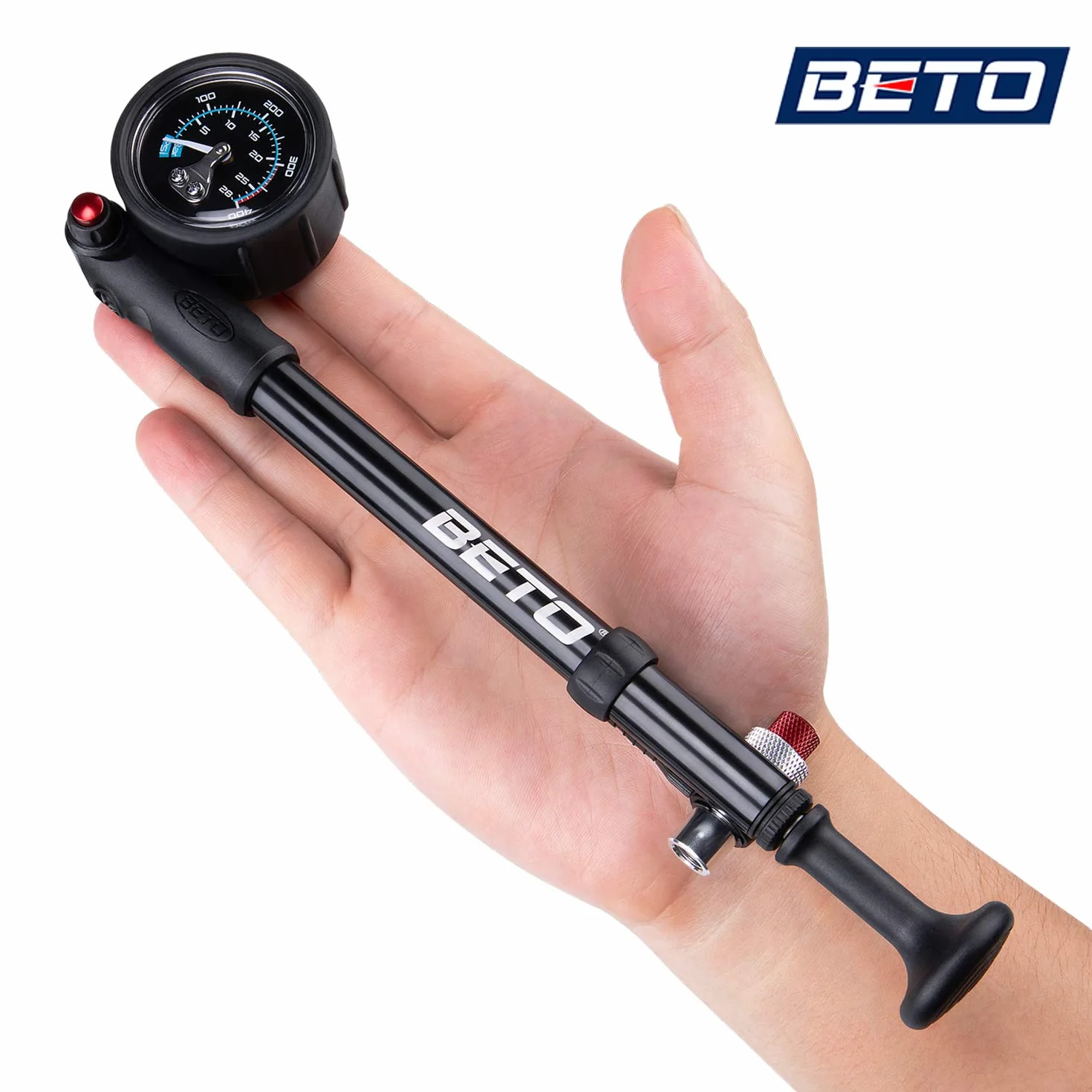 BETO Pompe à Chocs Haute Pression 400 PSI Max VTT pour Fourche et Suspension arrière Valve Schrader