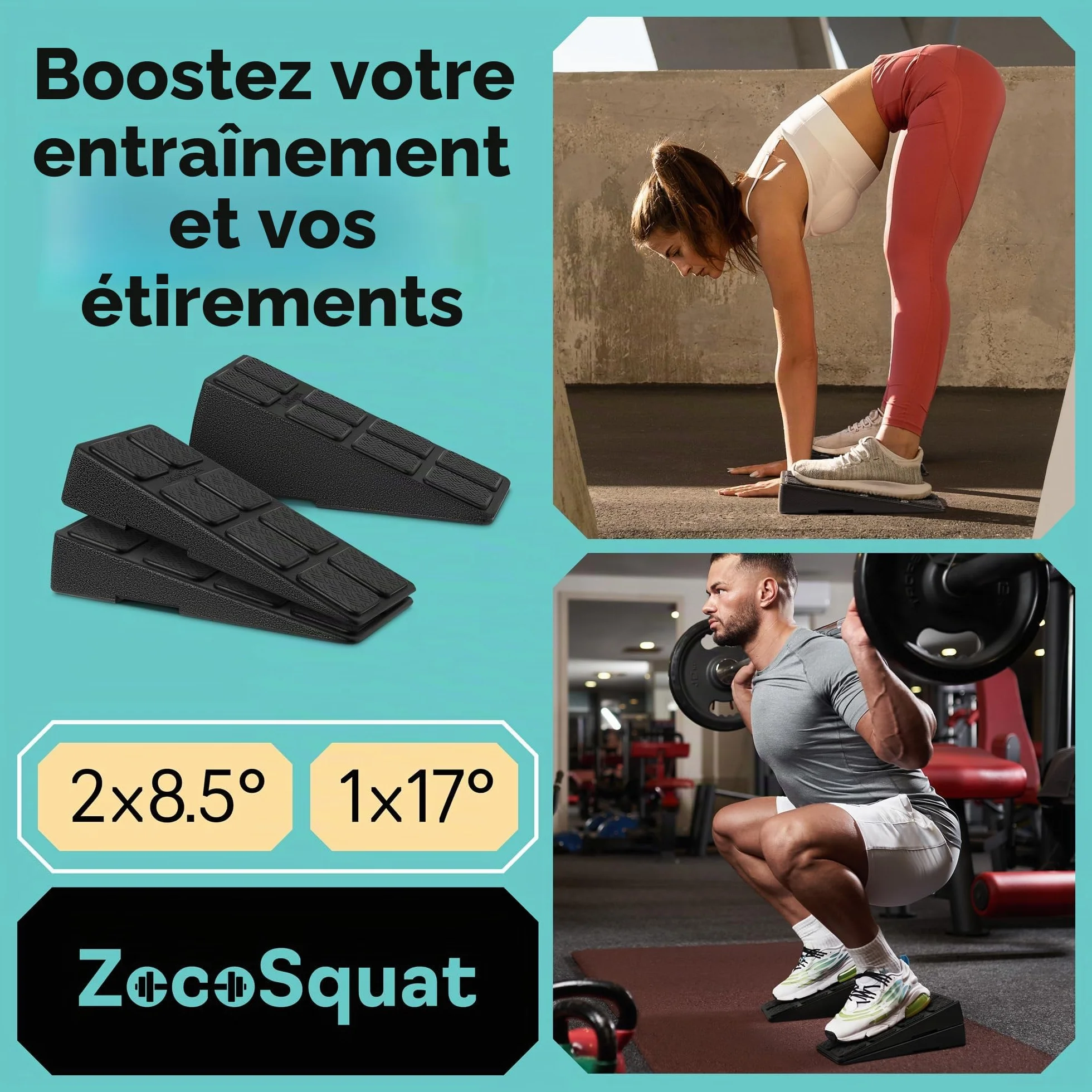 Cale de squat inclinée 236 kg – Planche inclinée pour squats – Bloc yoga étirement mollets