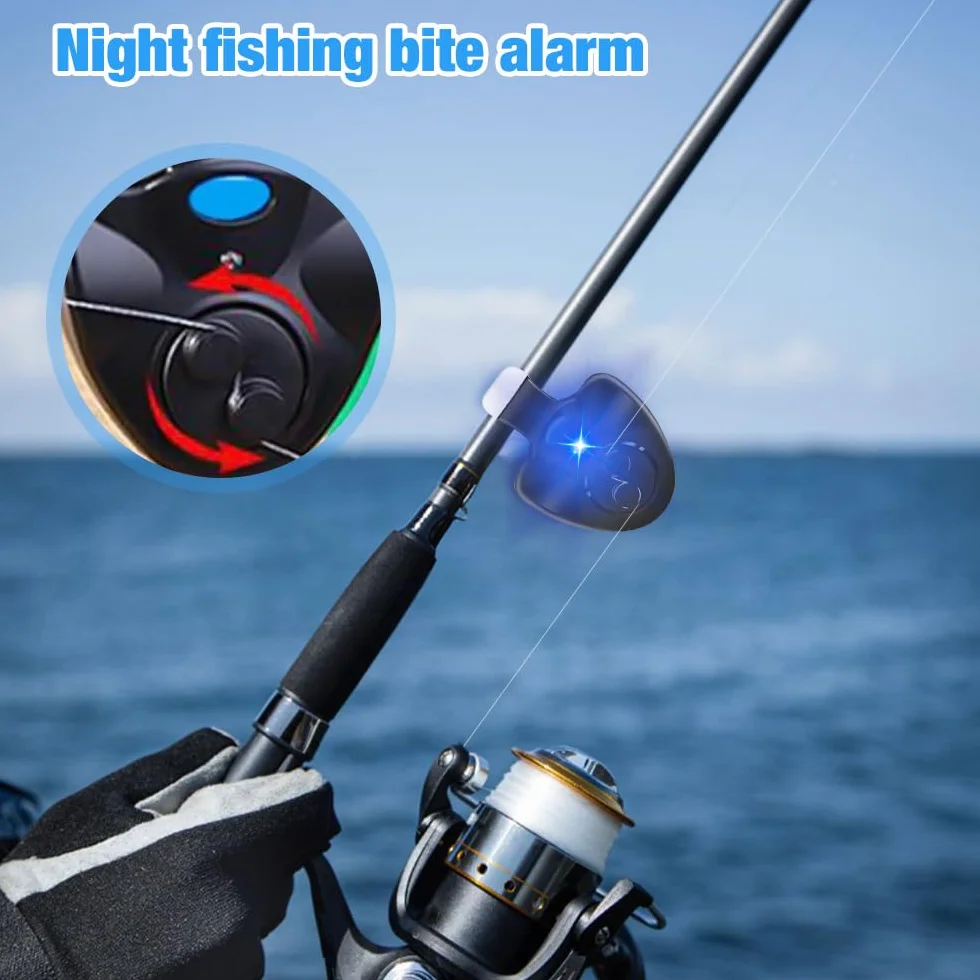 Mizikuu Lot de 3 détecteurs de touche électroniques à LED Light-Strike LED - Alarme de pêche avec détecteur de mouvement - Veilleuse - Pointe de canne à pêche à clip