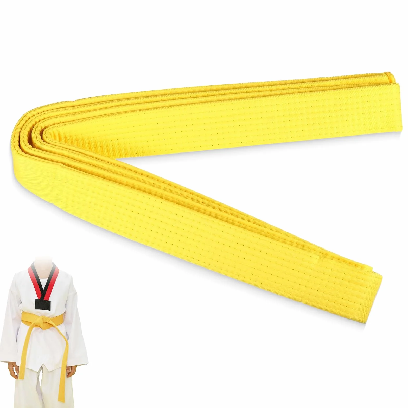 Ceinture de Taekwondo Karaté Judo Double Wrap Arts Martiaux Jaune 260x4cm