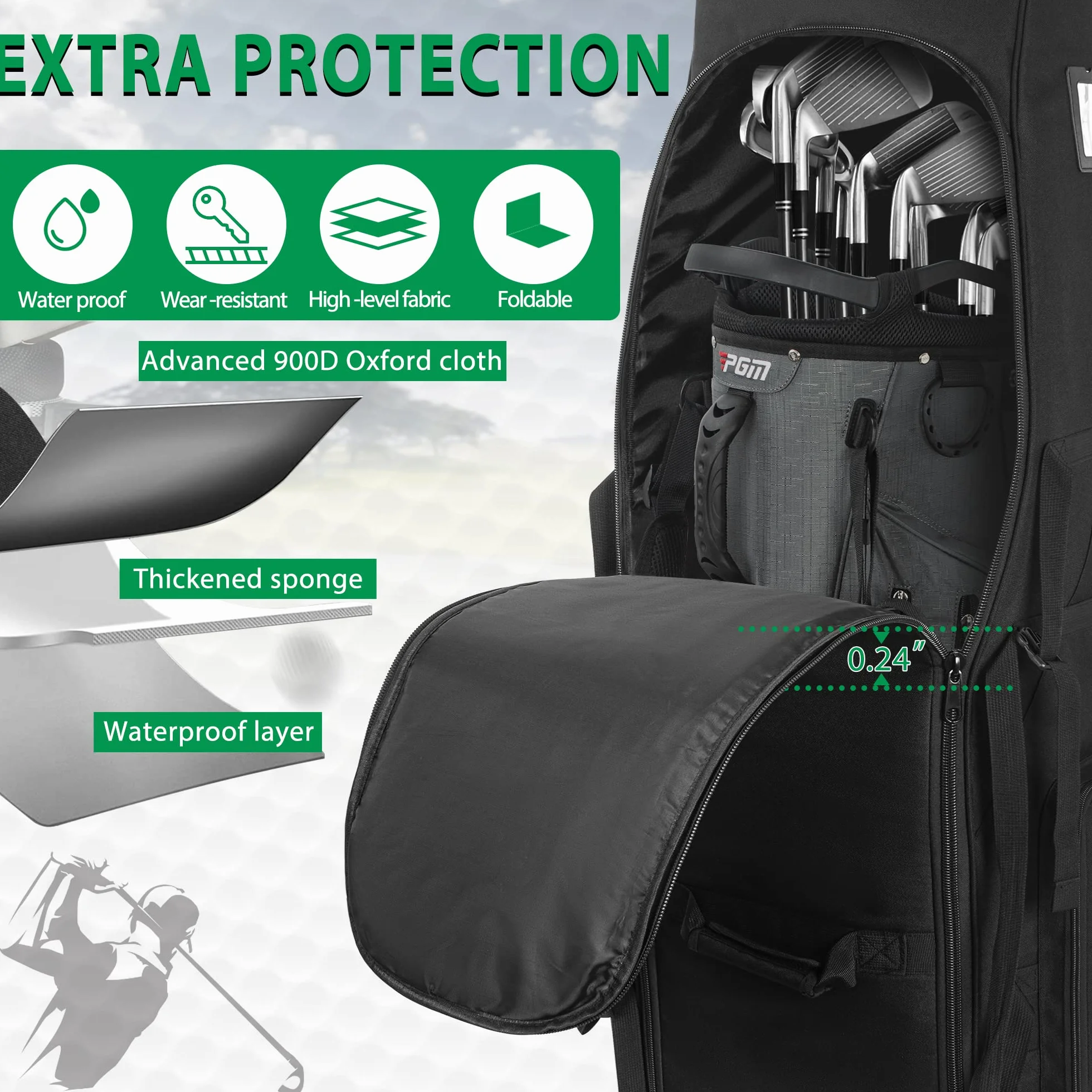Sac de golf de voyage AKOZLIN avec roues 900D Oxford robuste rembourré pliable imperméable noir