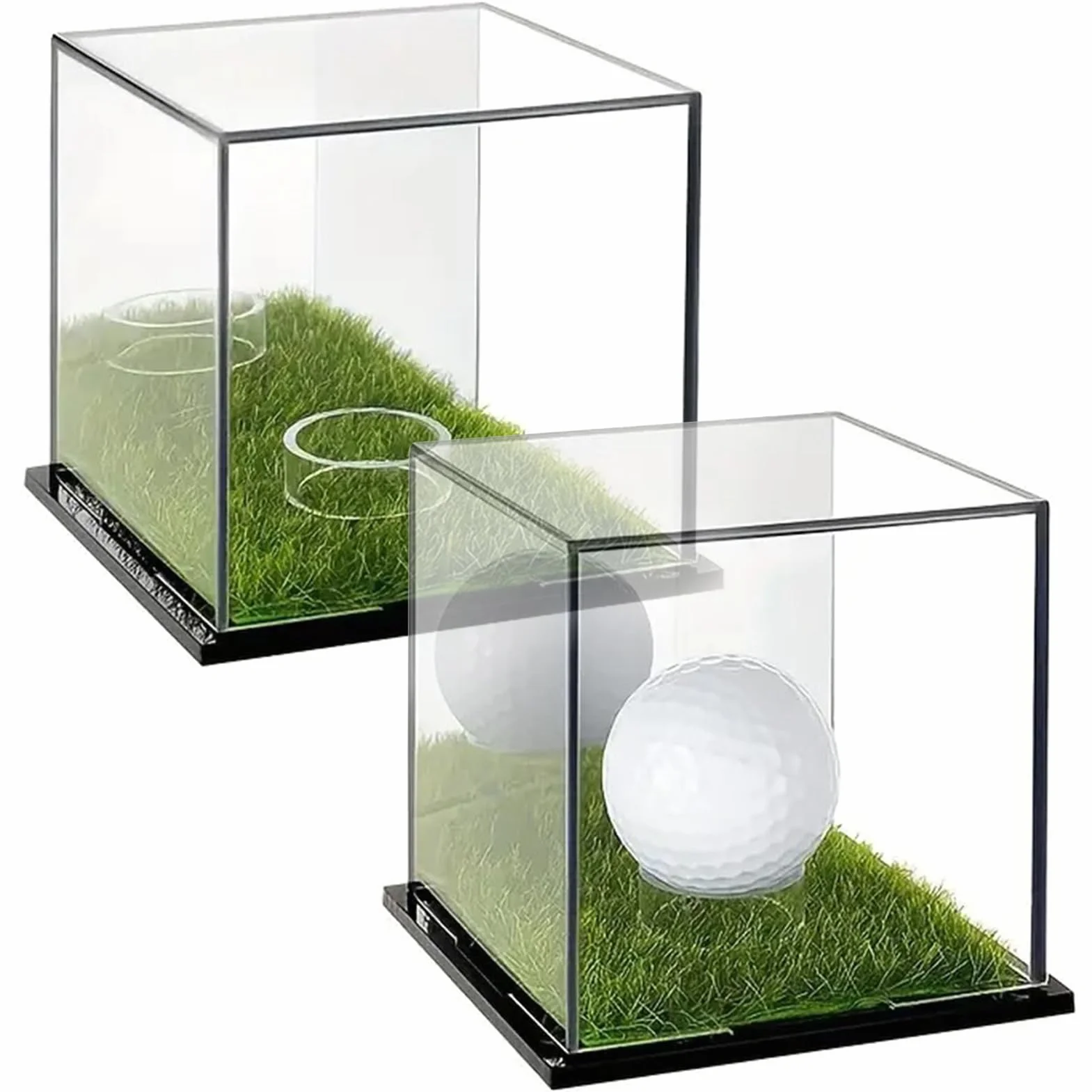 Support de balle de golf transparent, présentoir acrylique 2 pièces, boîte de rangement anti-poussière