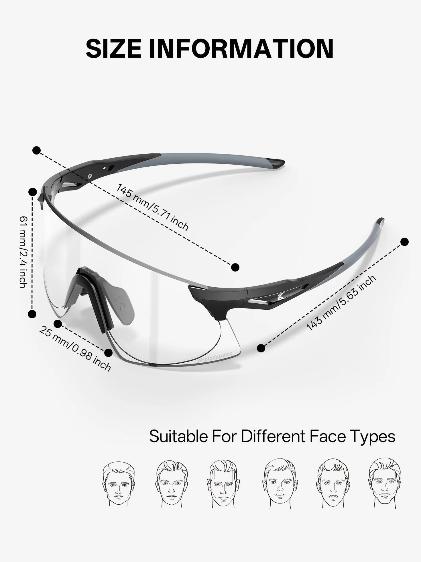 KOVEX Lunettes Velo Photochromique Sport Cyclisme Homme Femmes Route VTT Running K242