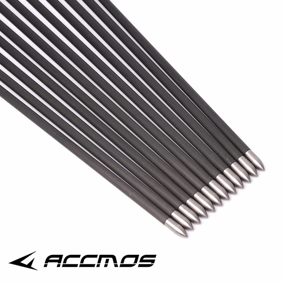 ACCMOS 12pcs Flèche Carbone pour Arc à Poulies 15-80 LB Diamètre Intérieur 4.2mm Spine 400-1000 22-32 Pouces