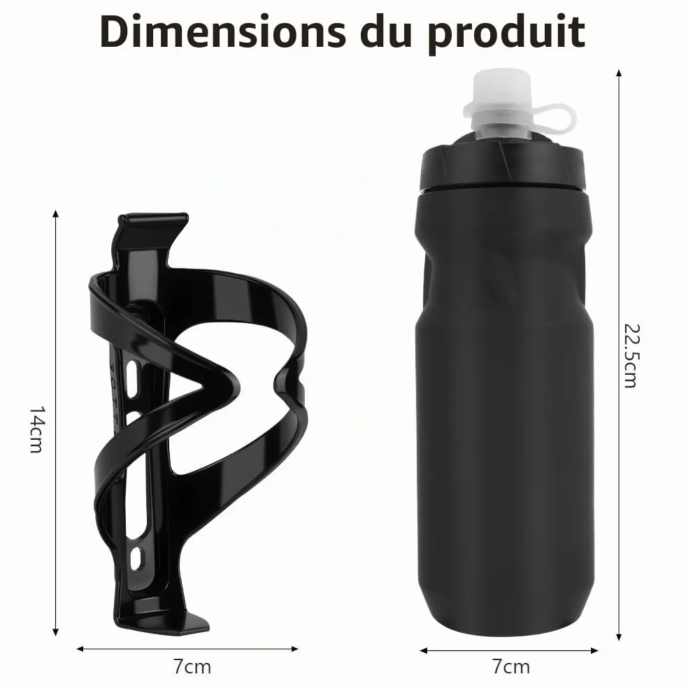 Porte-Bidon Universel 650ML sans BPA Support Gourde Robuste VTT Vélo Route Noir