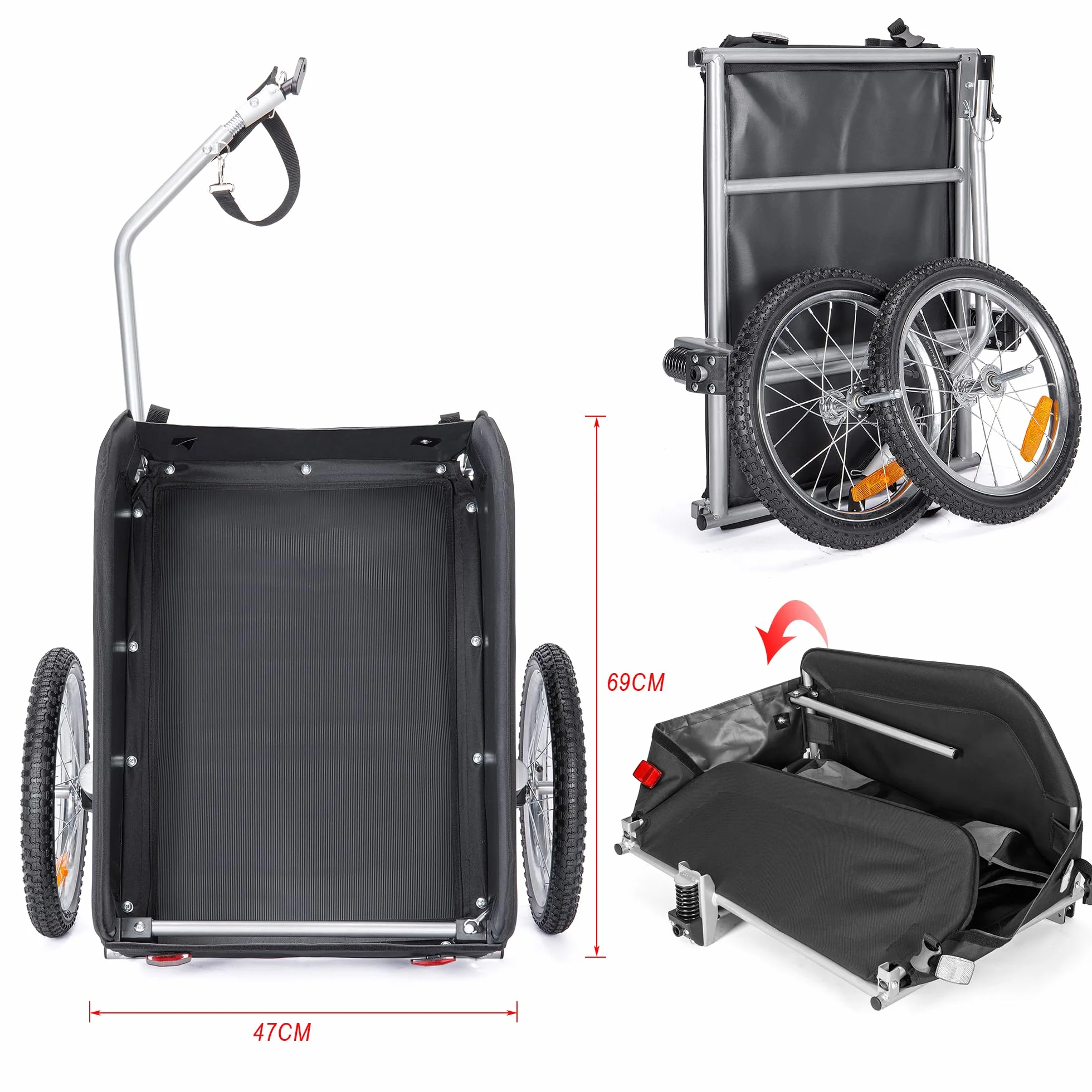 Remorque Velo Cargo Pliante avec Amortisseur, Capacité 120L 40kg, Signal de Sécurité, Bâche Jaune