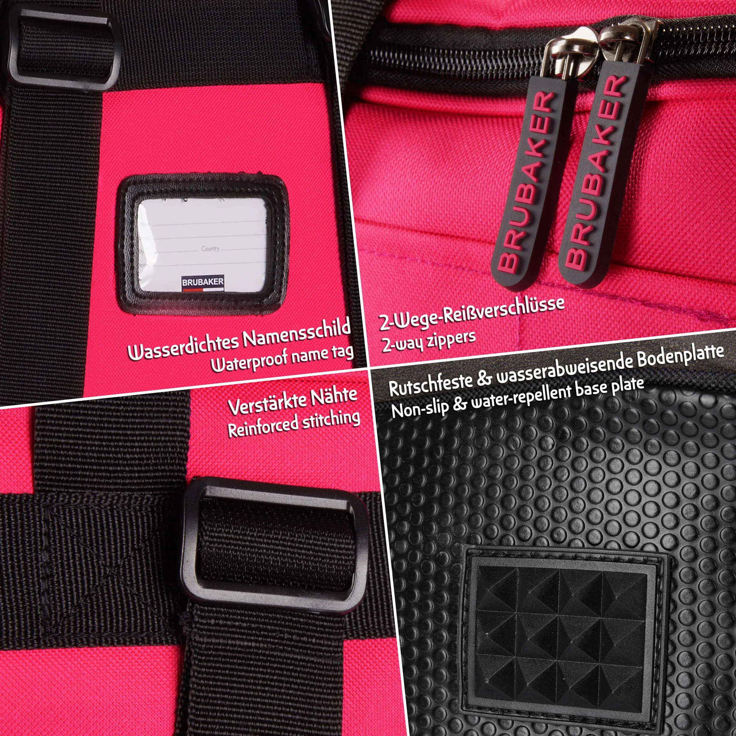 BRUBAKER Set de Ski ‘Champion’ - Série limitée - Housse à Skis et Sac à Chaussures de Ski pour 1 Paire de Skis + Bâtons + Chaussures + Casque - 190 cm - Fuchsia Fluo Blanc