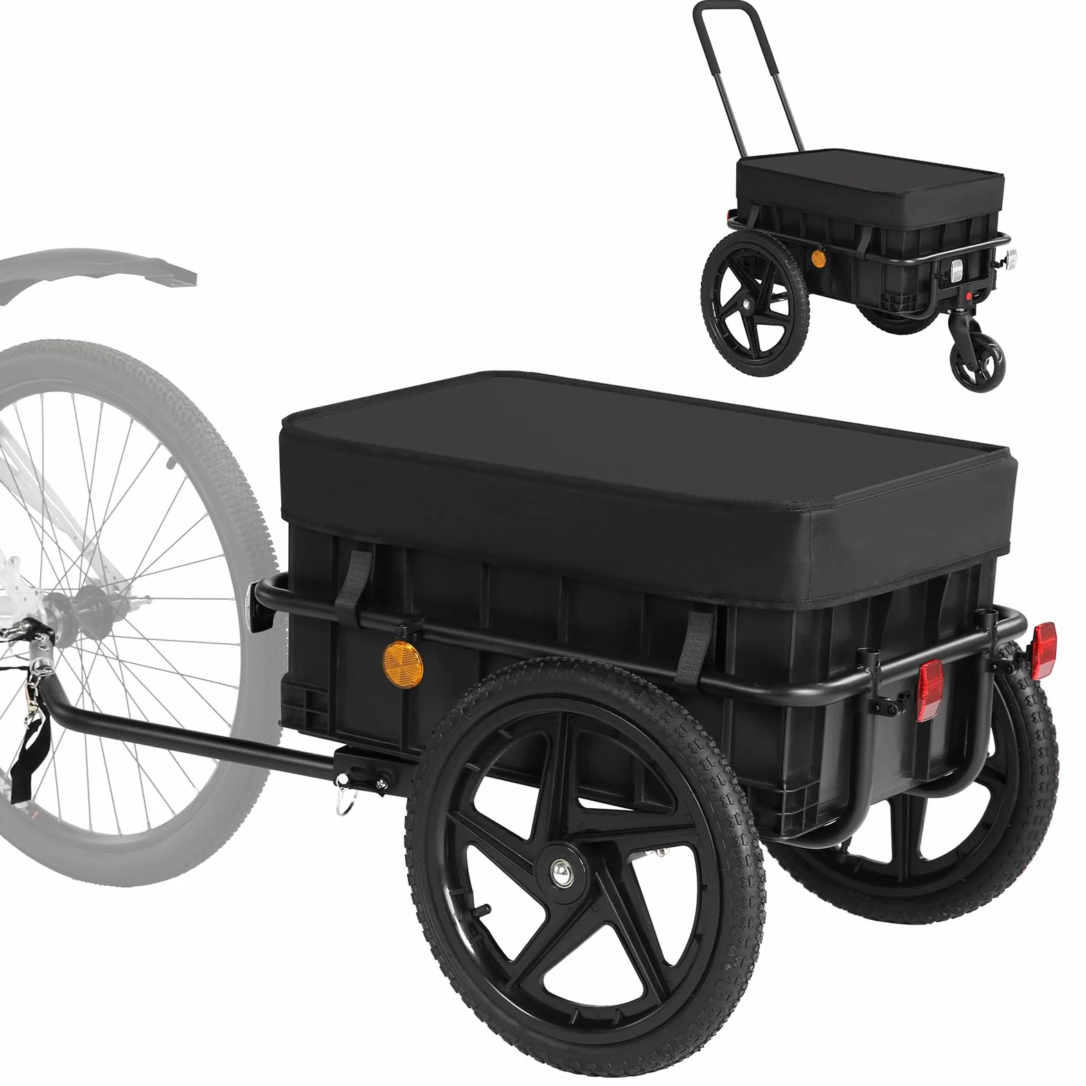 Remorque de vélo 2 en 1 avec barre coulissante, cadre fer robuste, pneus 40 cm, charge 40 kg
