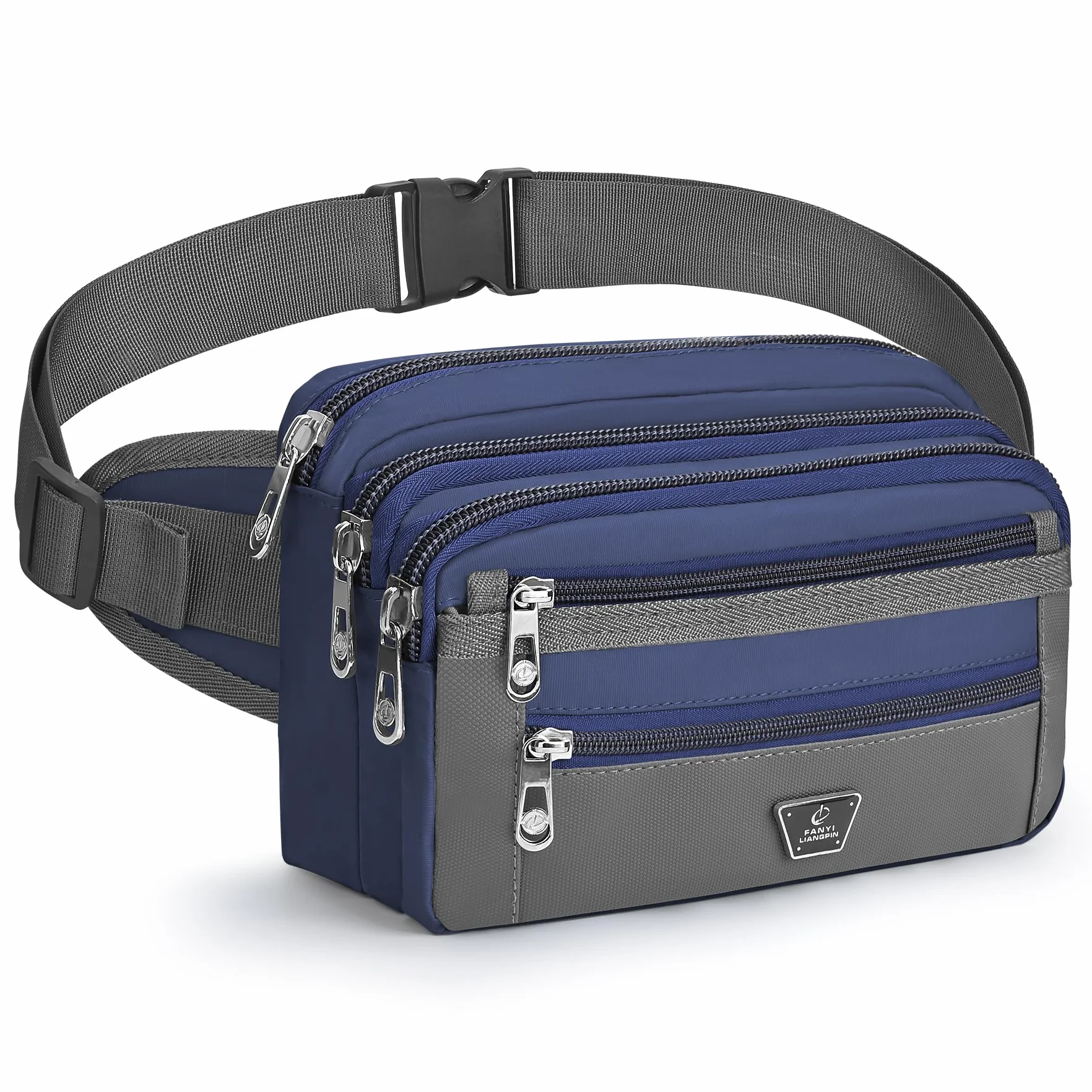 Sac Banane Homme Femme 7 Poches Zippées Sangle Réglable Grande Capacité Jogging Randonnée Cyclisme Bleu