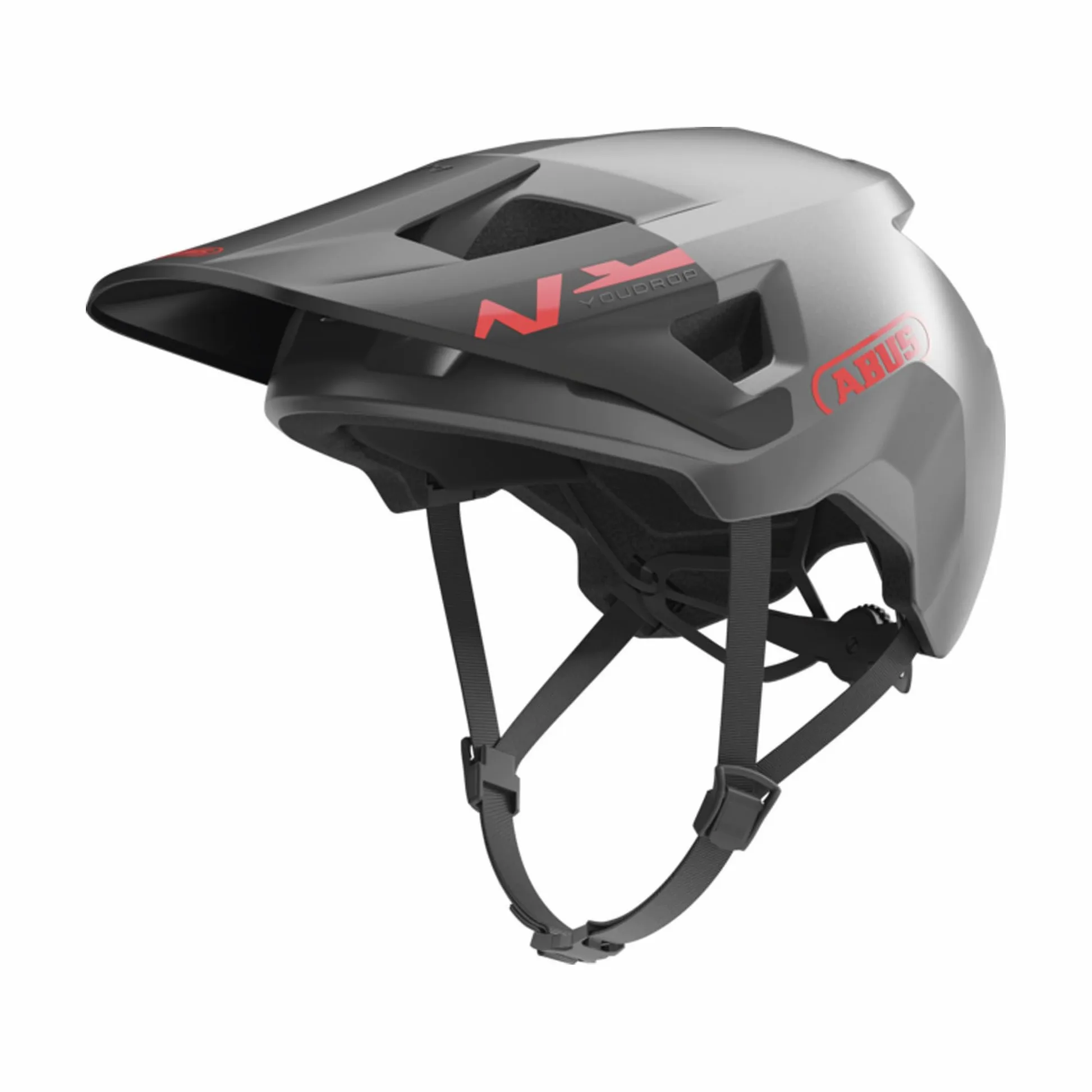 ABUS MTB-Helm YouDrop - Casque de vélo pour enfants et adolescents - pour le quotidien ou les tours sur le terrain - avec place pour une tresse - Argent, taille S