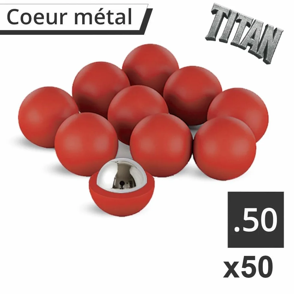 Billes Titan Coeur Acier Coque ABS Extra Dur réutilisables 12.57mm - T4E Self Defense Paintball Cal. 50