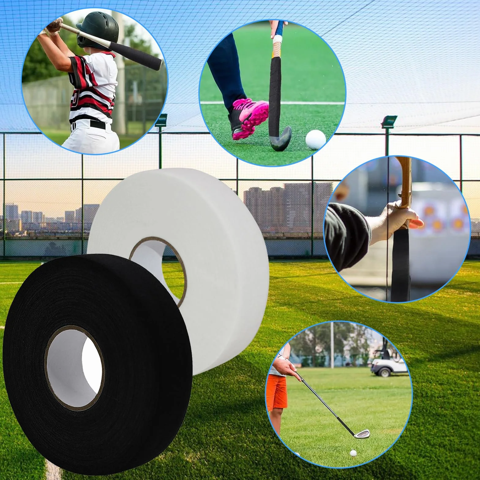 Ruban de Hockey Adhésif 25m x 25mm 2 Rouleaux Antidérapant Noir Blanc