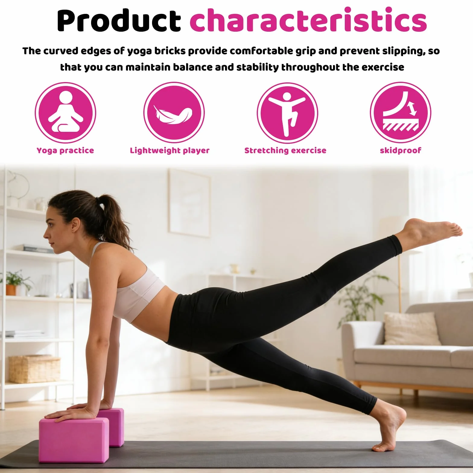 Blocs de yoga en mousse EVA haute densité antidérapante, lot de 2 pour yoga, pilates, méditation