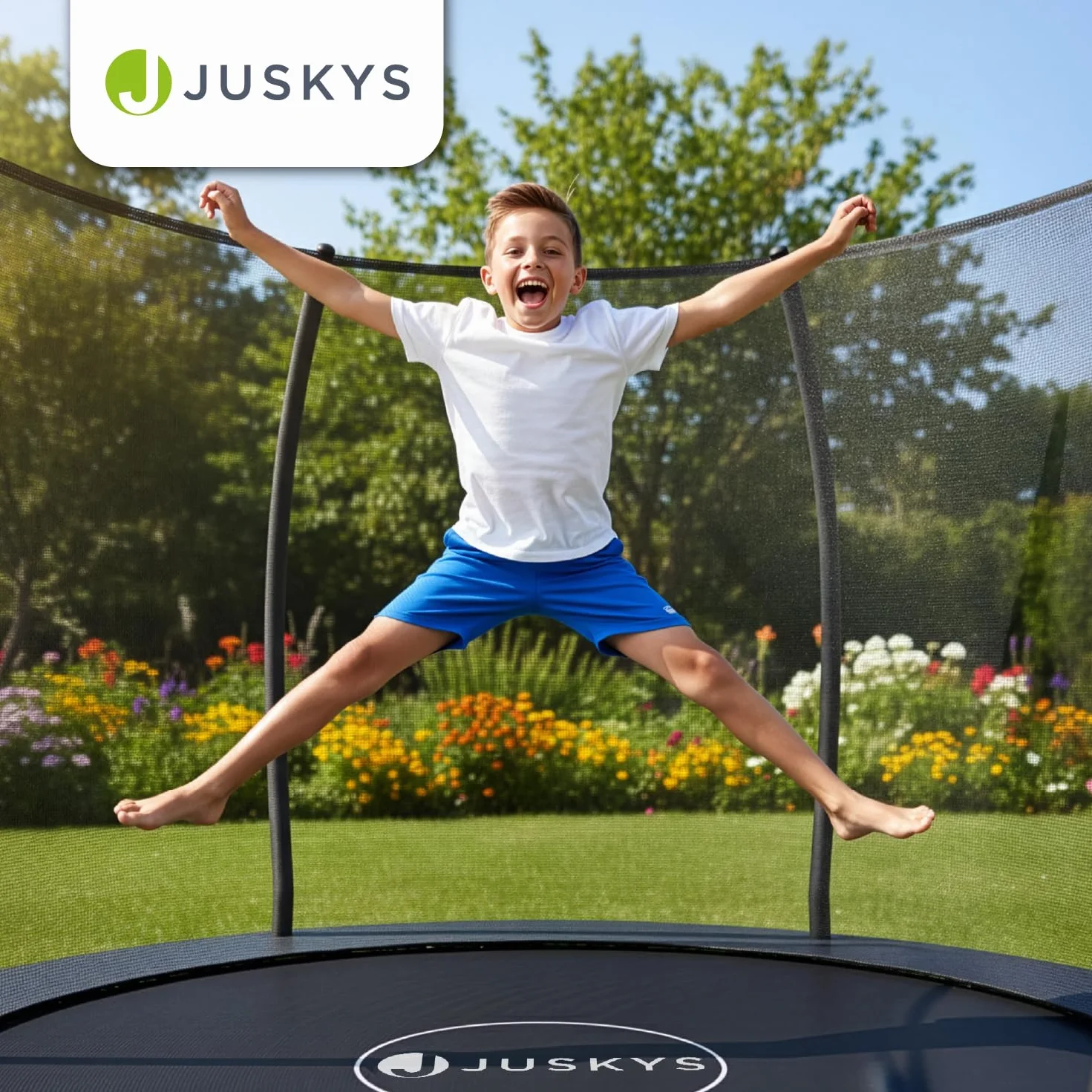 Trampoline SkyBounce Juskys avec Filet de sécurité extérieur Jardin