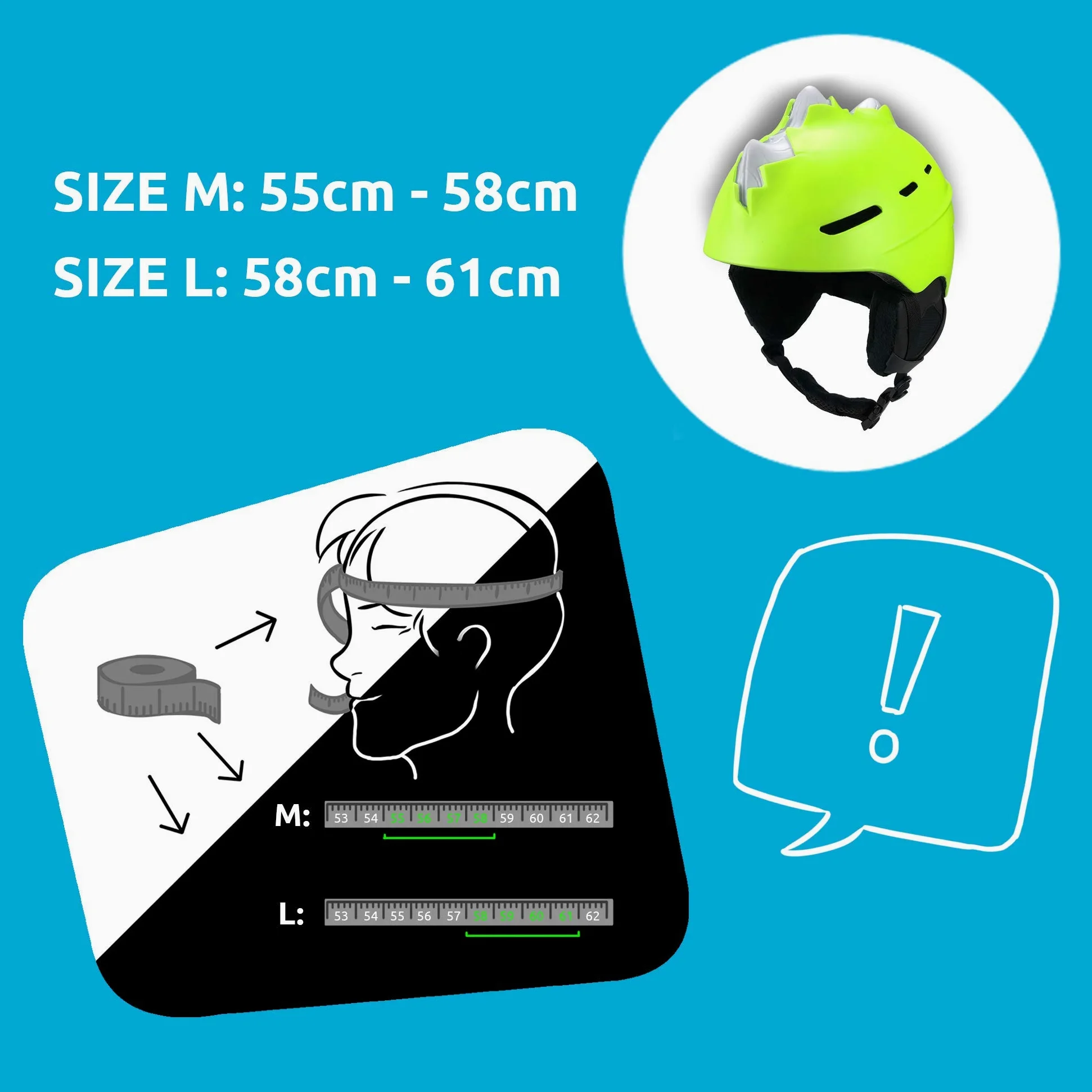 Crazy Safety Bone Spike Casque de Ski pour Enfants, Adolescents, Hommes et Femmes | Design Unique | Utilisation pour Snowboard et Ski | Certifié CE EN1077 | Deux Tailles | Cordon à Lunettes