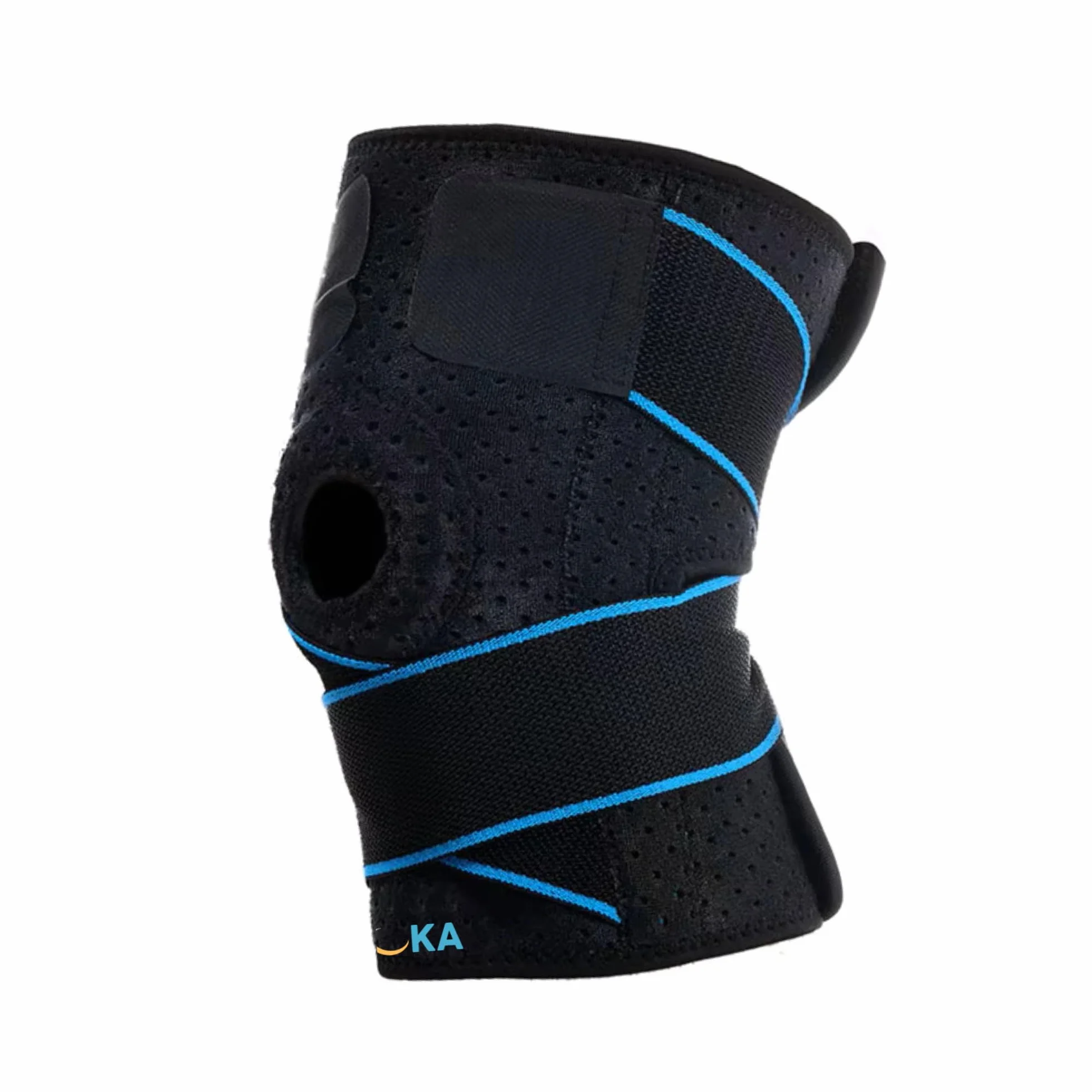 Genouillère de maintien ligamentaire et rotulien avec sangles élastiques, stabilisateur latéral et coussinet en gel