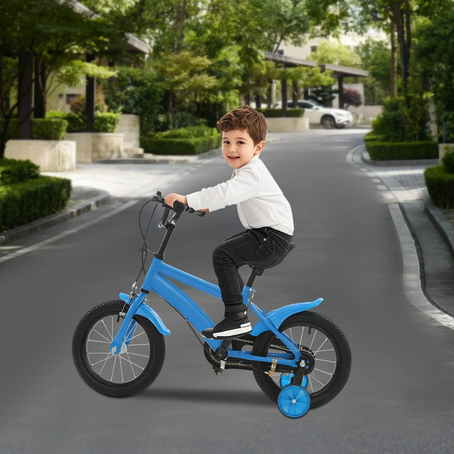 Vélo Enfant 12 Pouces avec Roues Stabilisatrices, Hauteur Réglable 43-49 cm