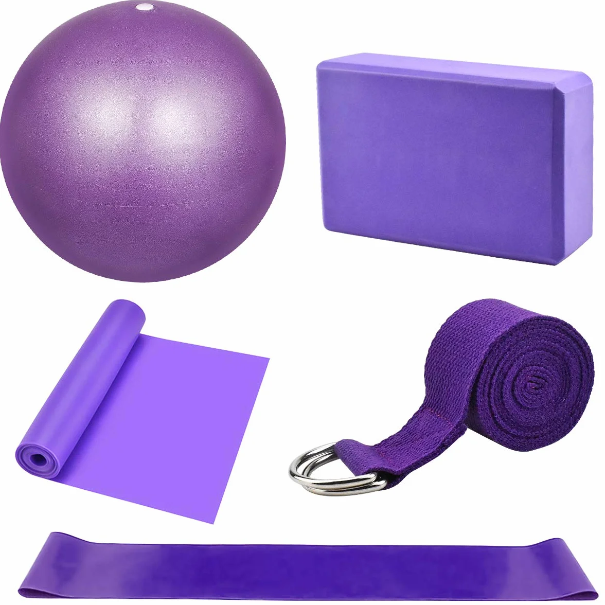 Blocs de Yoga Lot de 5 avec Bande Élastique Fitness et Sangle de Yoga