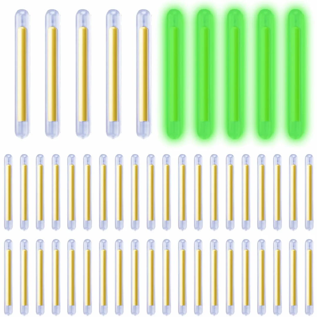 Lumière de pêche de Nuit, Bâtons Lumineux pour Canne à Pêche, Starlight Peche, Glow Stick Pêche de Nuit, Lumières De Bobber De Pêche Vert Fluorescent Lumière, pour Pêche De Nuit (50 pièces)
