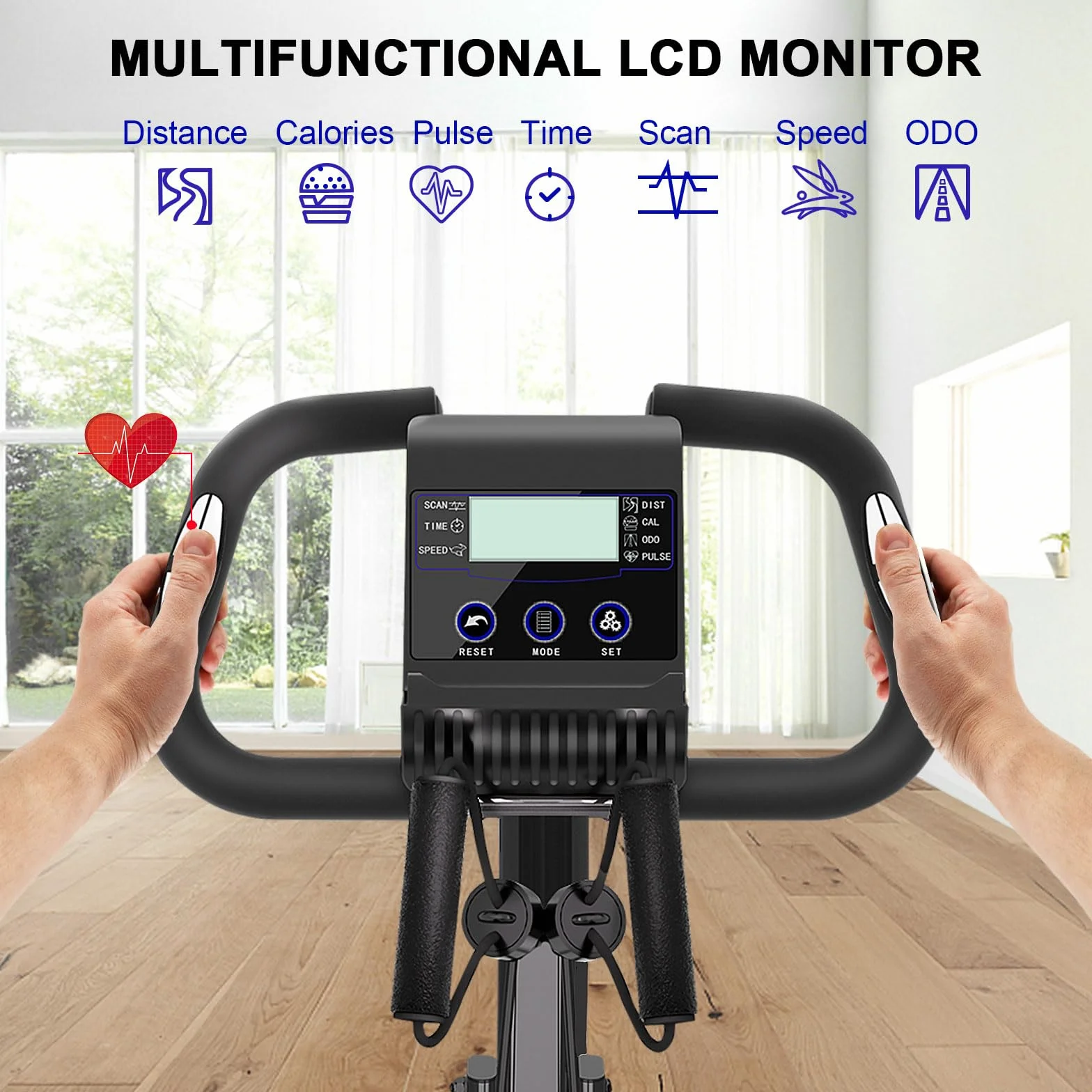 Vélo d'appartement pliable 4 en 1 ergomètre 150 kg résistance magnétique réglable écran LCD fitness bike capteurs à pulsation