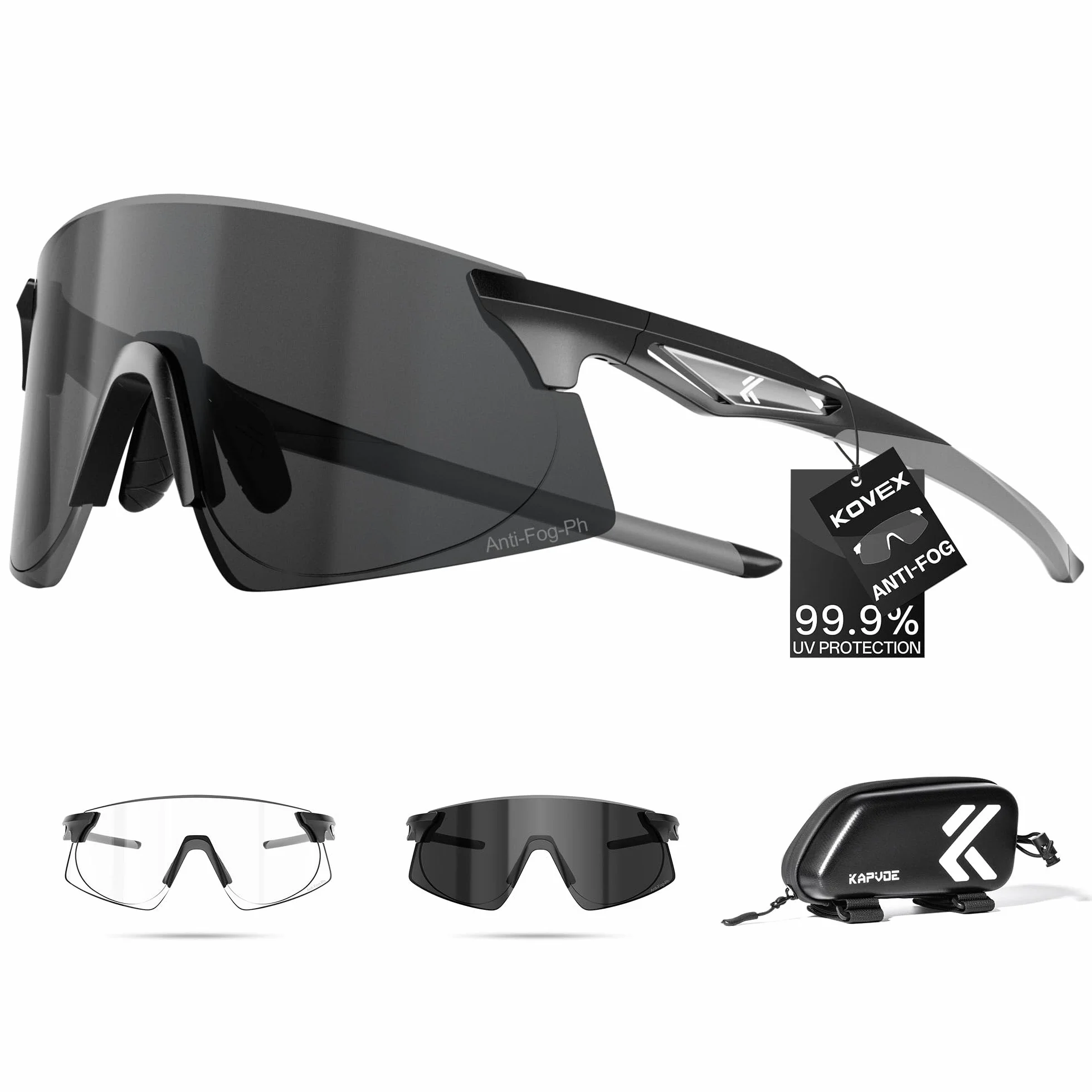KOVEX Lunettes Velo Photochromique Sport Cyclisme Homme Femmes Route VTT Running K242